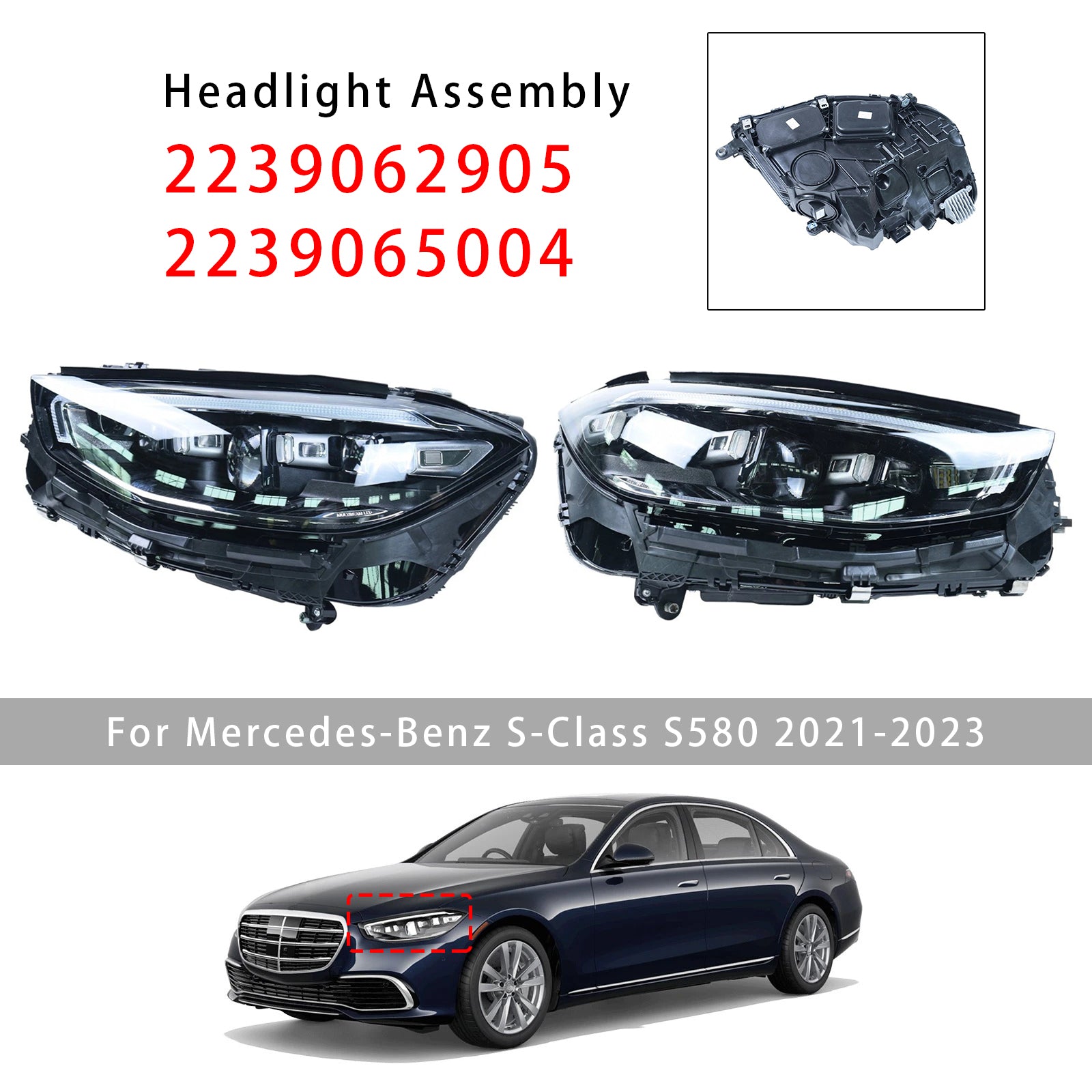 Left+Right LED Headlight Assembly For Mercedes-Benz S-Class S580 2021-2023