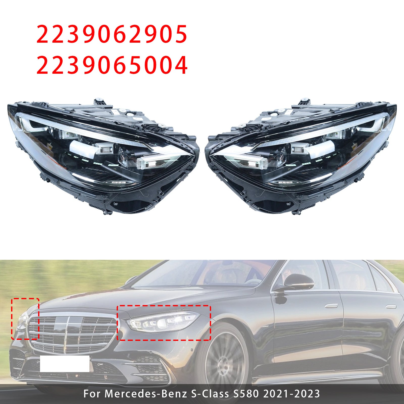 Left+Right LED Headlight Assembly For Mercedes-Benz S-Class S580 2021-2023