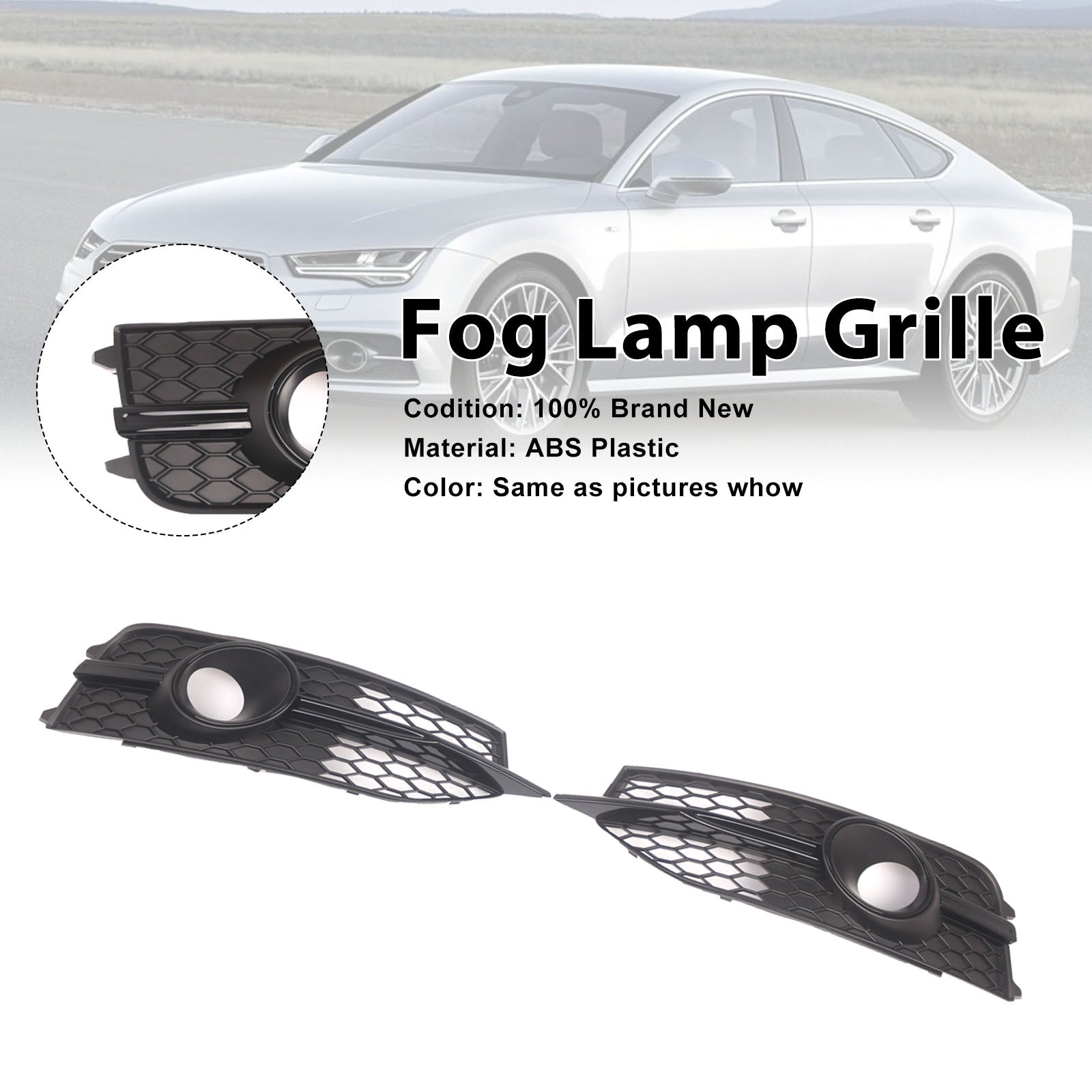 Black Front Bumper Fog Light Grille Cover Bezel Fit Audi S7 A7 S-Line 2012-2015