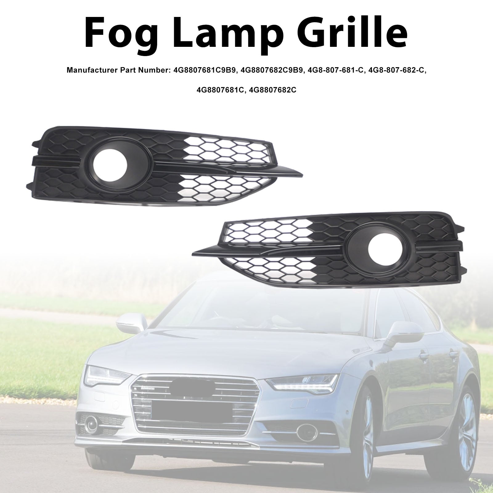 Black Front Bumper Fog Light Grille Cover Bezel Fit Audi S7 A7 S-Line 2012-2015