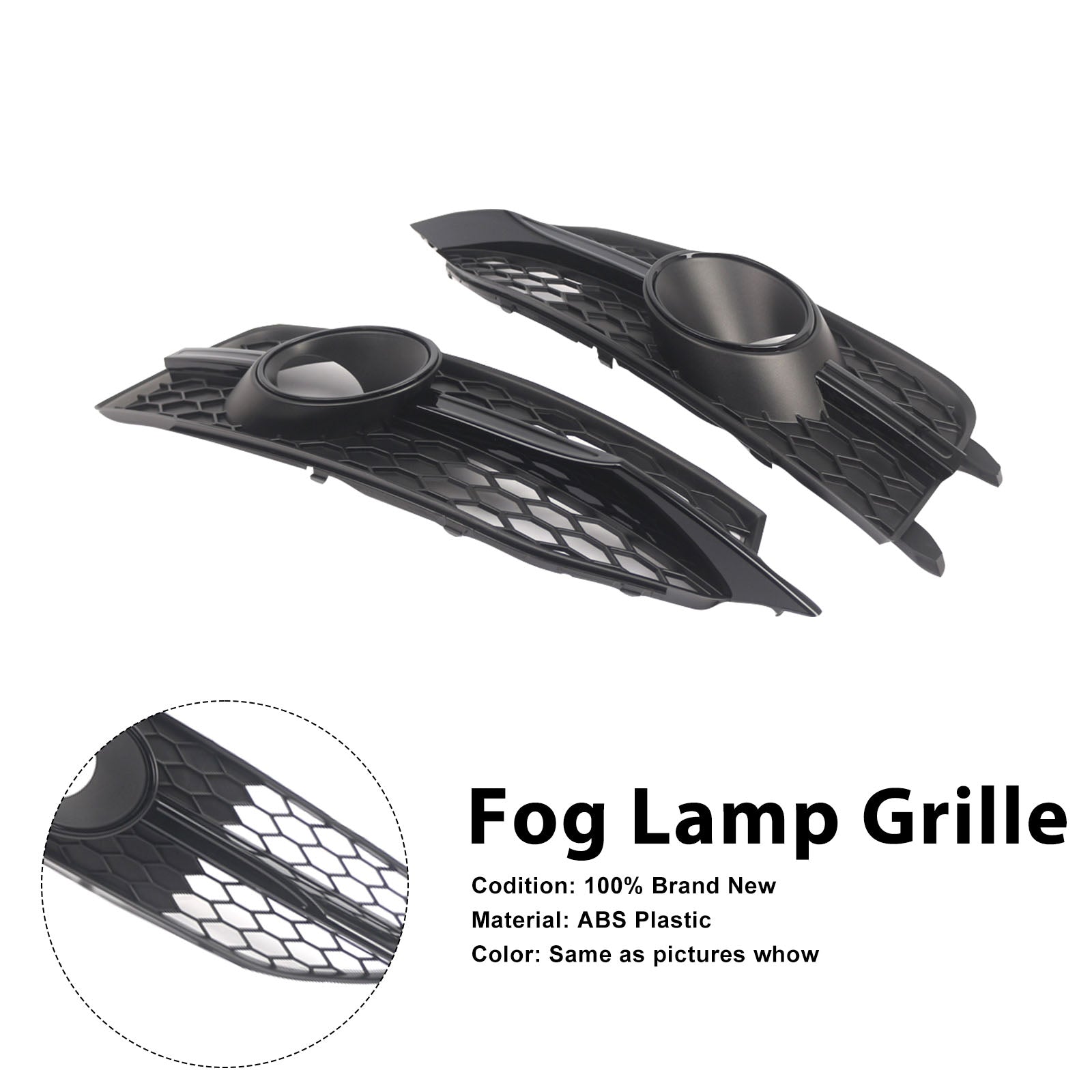 Black Front Bumper Fog Light Grille Cover Bezel Fit Audi S7 A7 S-Line 2012-2015