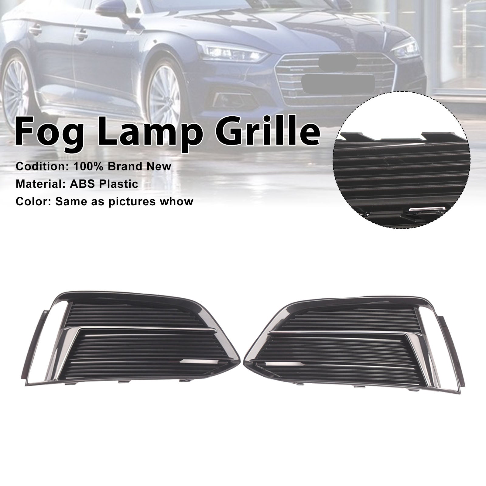 Black/Chrome Front Bumper Fog Light Grille Cover Bezel Fit Audi A5 2017-2019