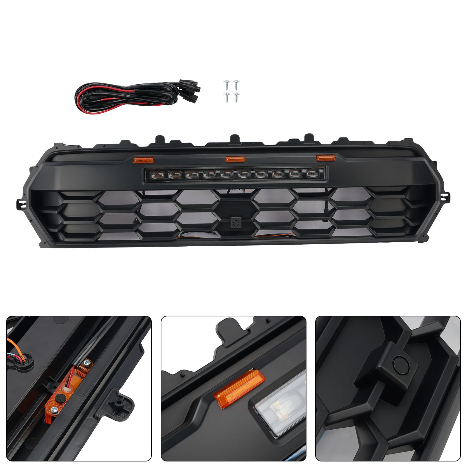 Black Front Bumper Grille Grill Fit Toyota Tacoma 2024+ With Led & Light Bar