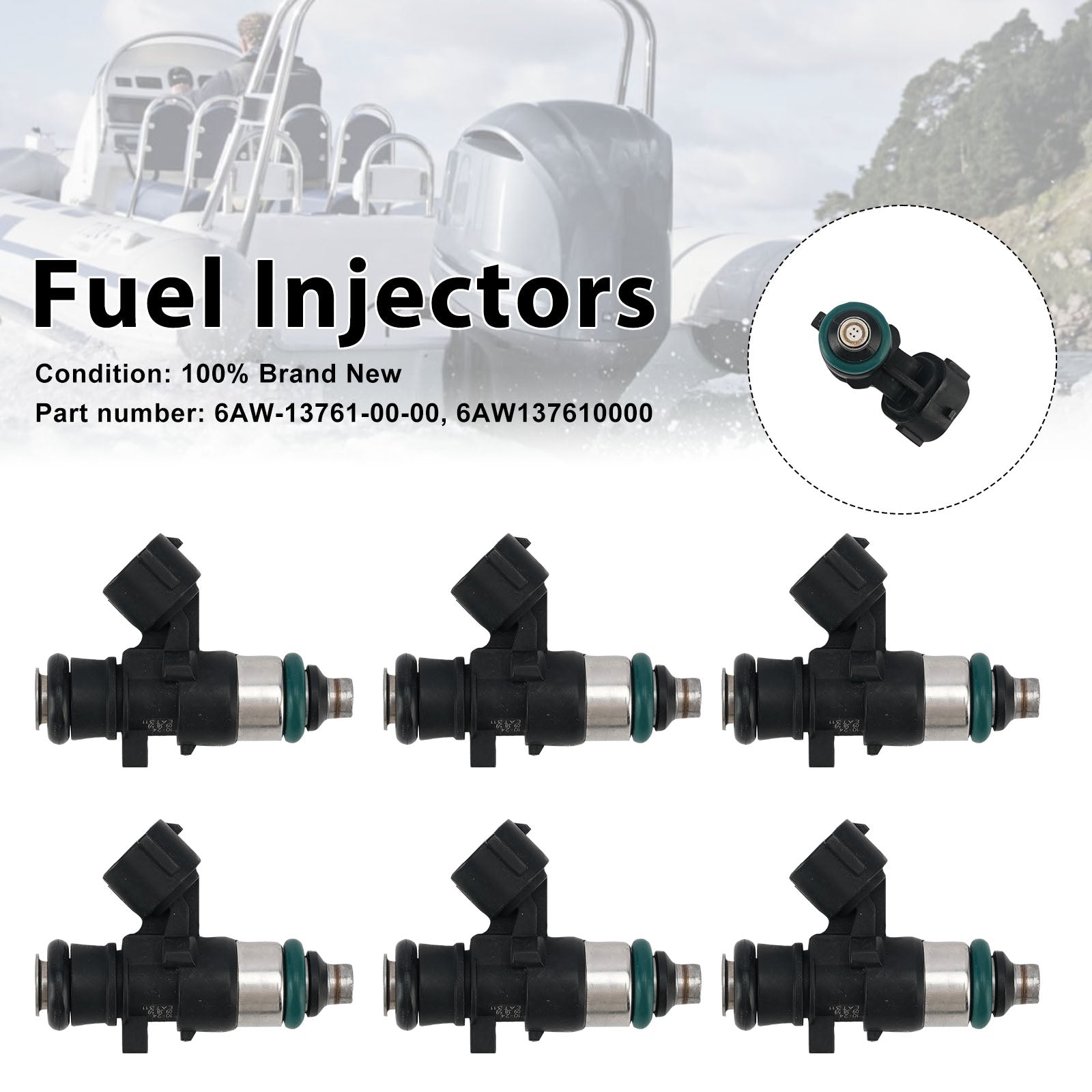 6PC Fuel Injectors 6AW-13761-00-00 For Yamaha Outboard 225/250/300/350HP