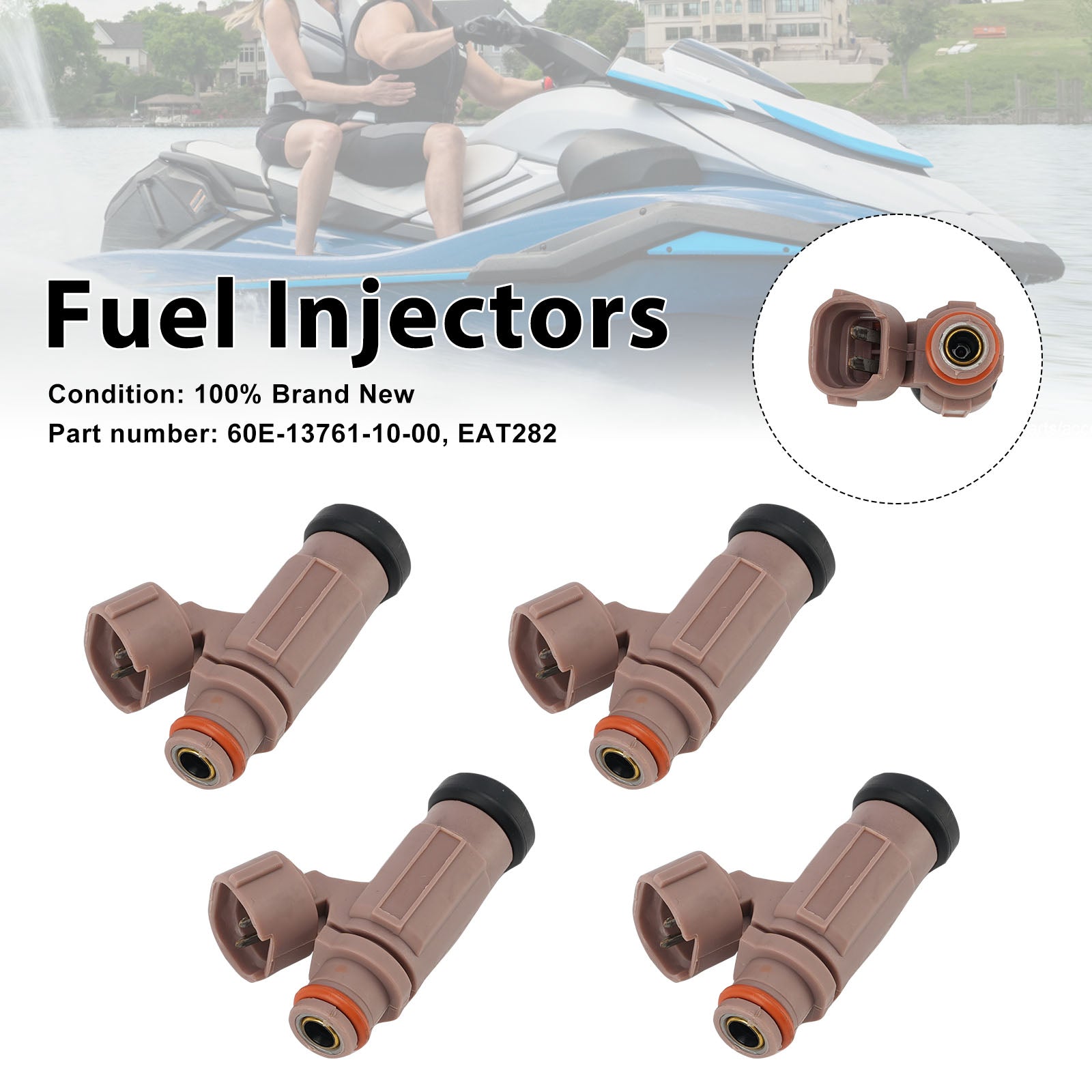 4PC EAT282 Fuel Injectors 60E-13761-10-00 For Yamaha PWC FX SX AR VX