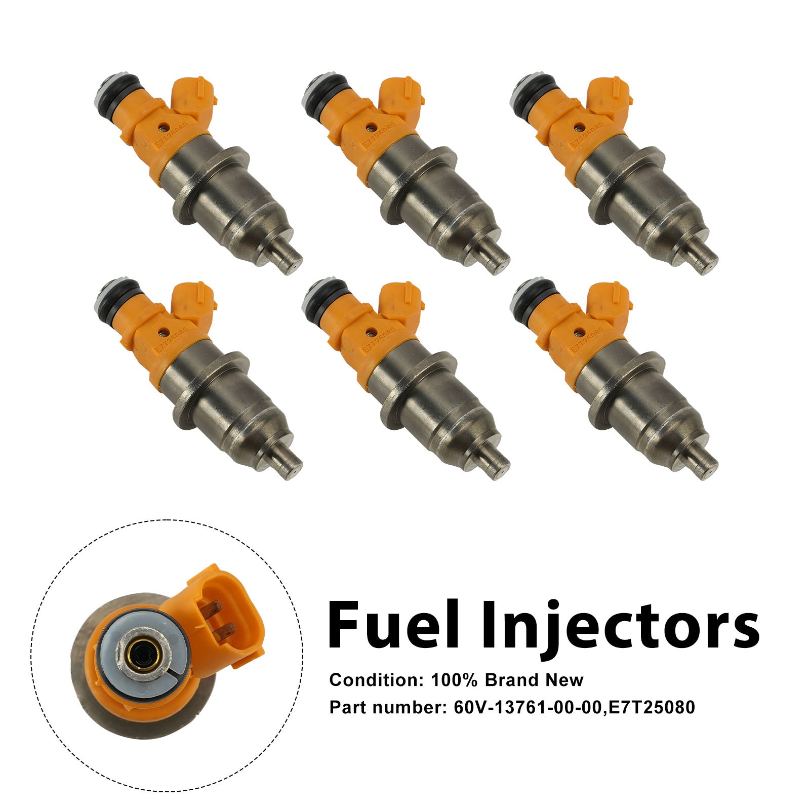 6PC E7T25080 Fuel Injectors 60V-13761-00-00 For Yamaha Outboard 250 300 HP