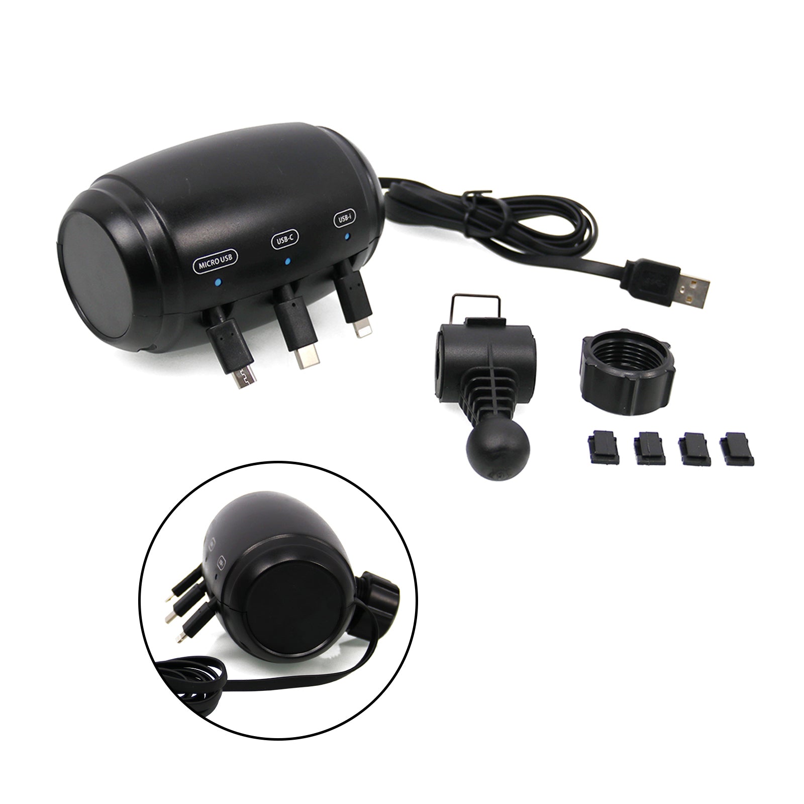3-in-1 Retractable Car Backseat Charging Station Box for iPhone/Samsung/Android
