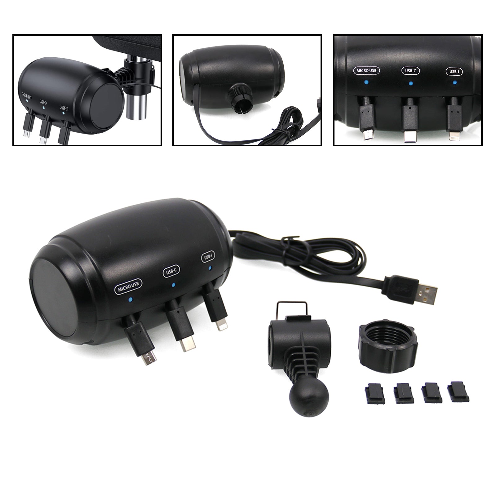 3-in-1 Retractable Car Backseat Charging Station Box for iPhone/Samsung/Android