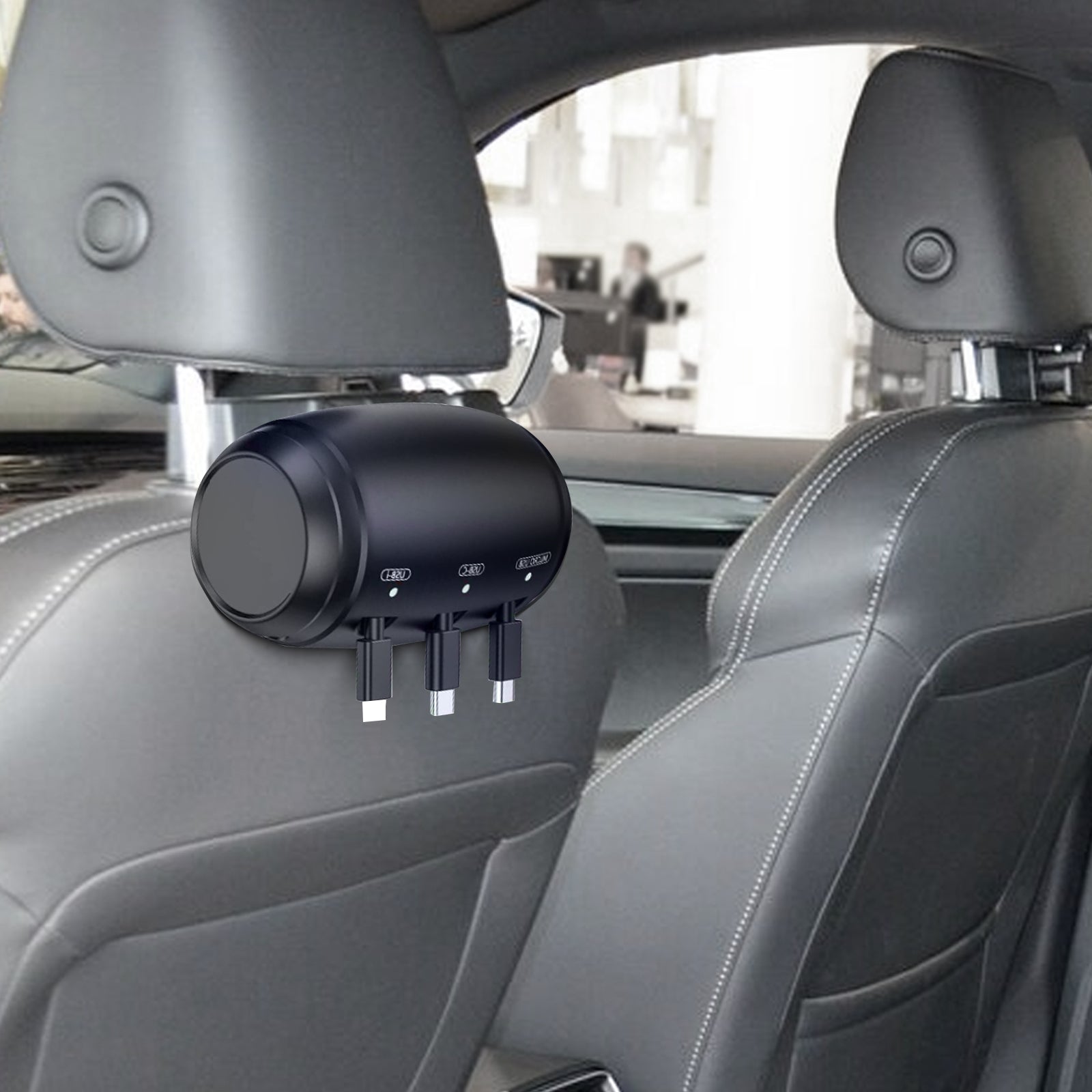 3-in-1 Retractable Car Backseat Charging Station Box for iPhone/Samsung/Android