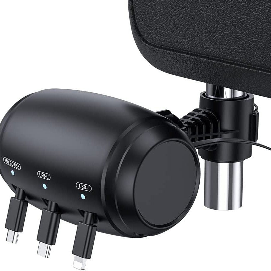 3-in-1 Retractable Car Backseat Charging Station Box for iPhone/Samsung/Android