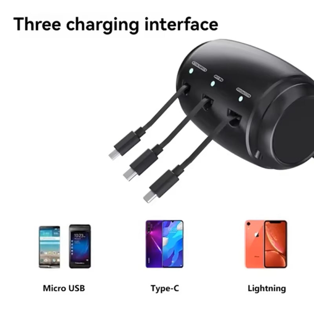 3-in-1 Retractable Car Backseat Charging Station Box for iPhone/Samsung/Android