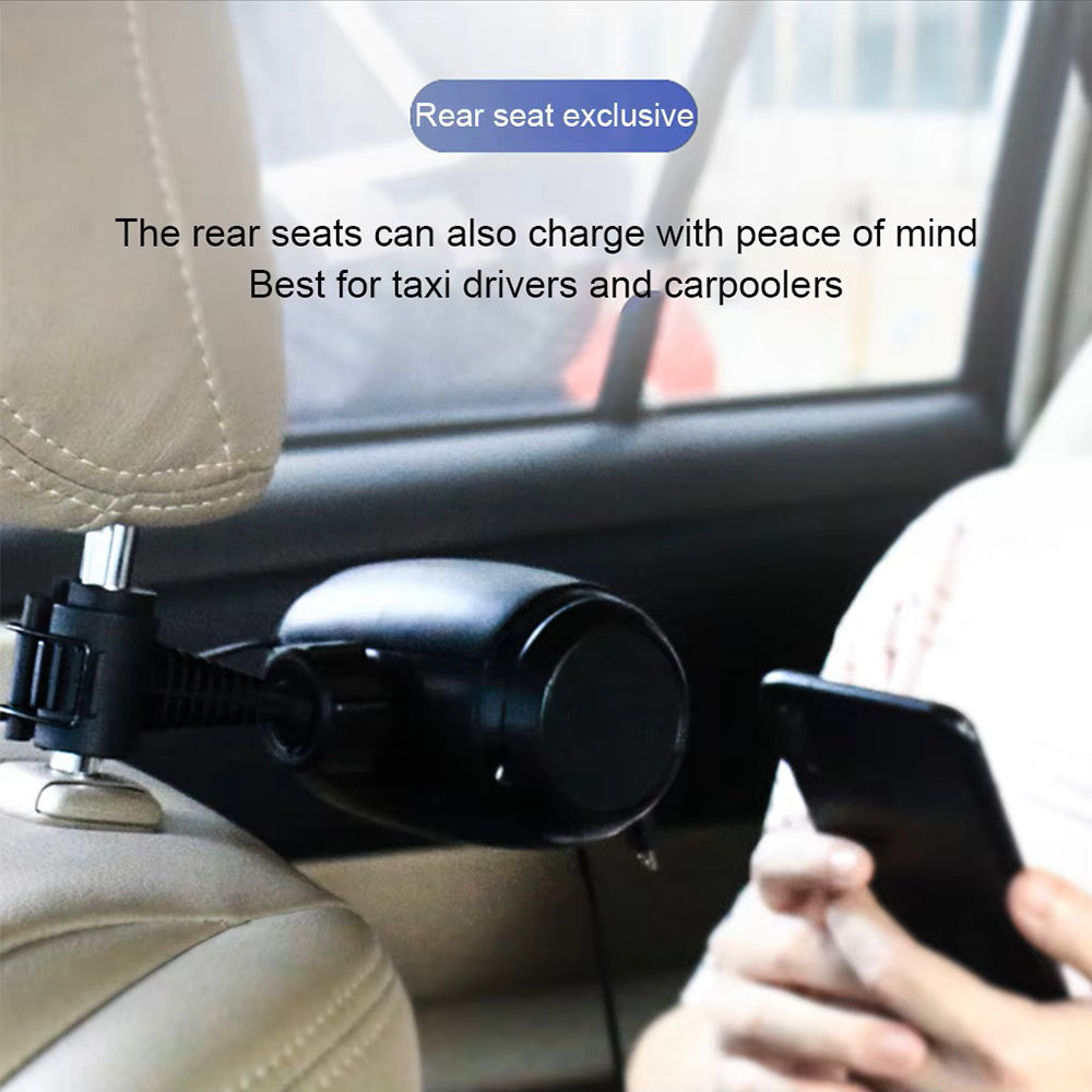 3-in-1 Retractable Car Backseat Charging Station Box for iPhone/Samsung/Android