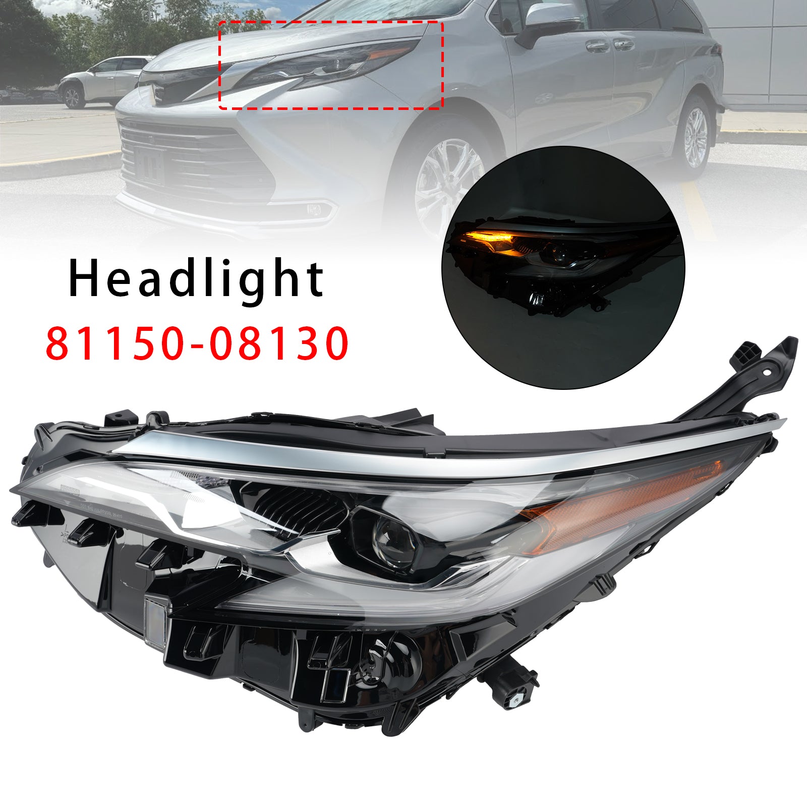 Led Left Headlight 81150-08130 For Toyota Sienna 2021-2024