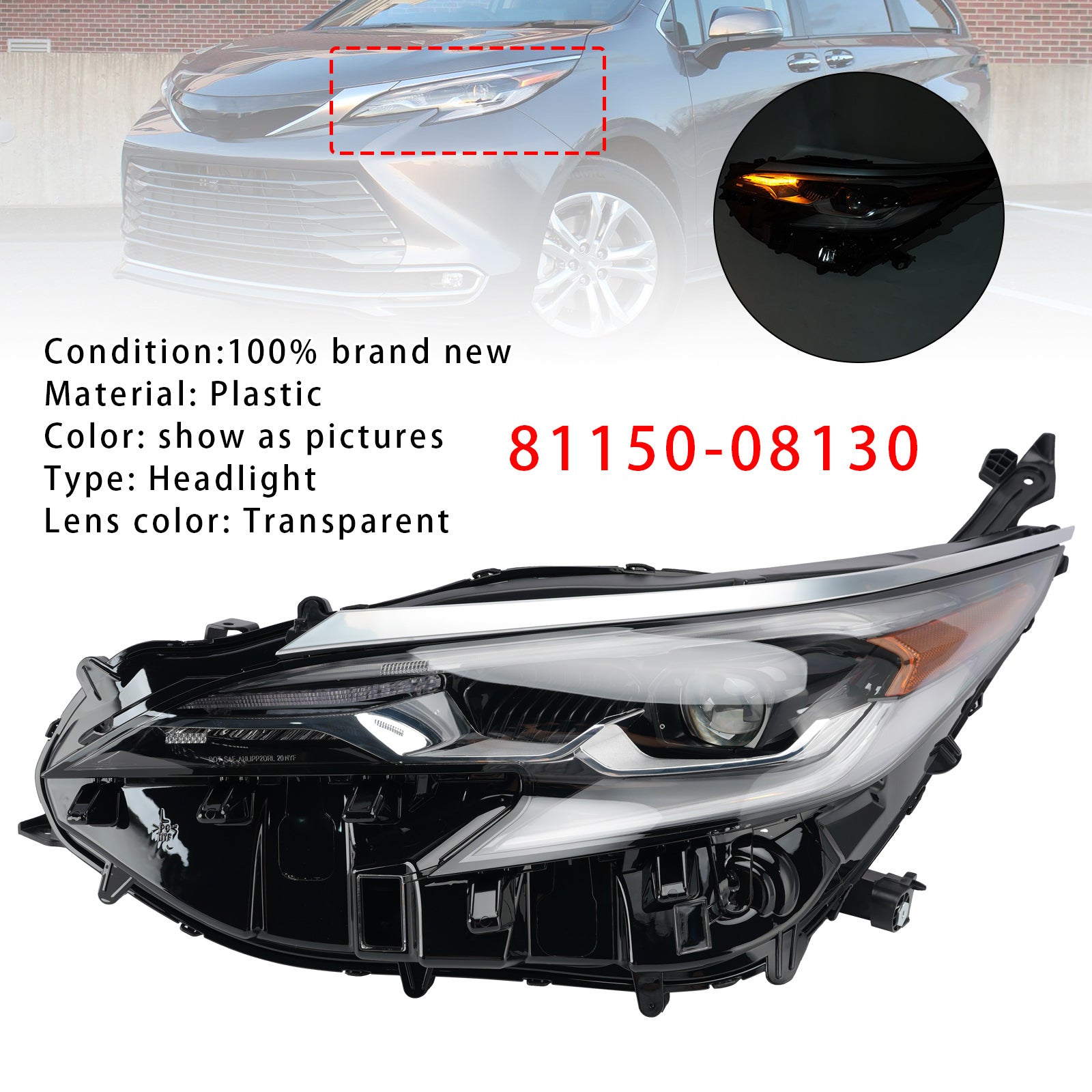 Led Left Headlight 81150-08130 For Toyota Sienna 2021-2024