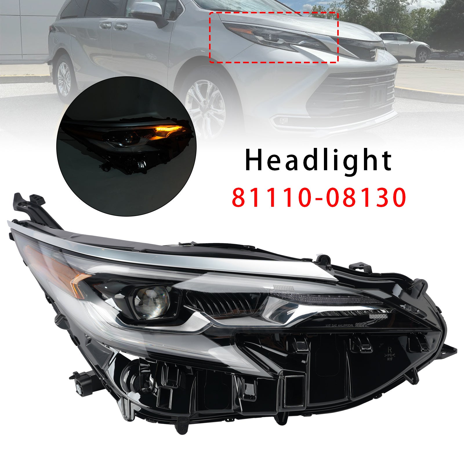 Led Right Headlight 81110-08130 For Toyota Sienna 2021-2024