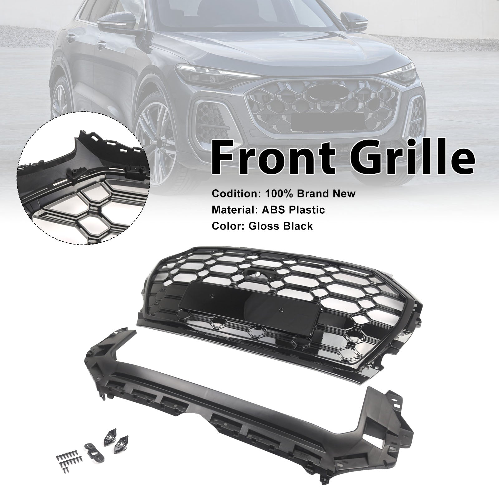RSQ5 Style Front Honeycomb Mesh Grille Grill Fit Audi Q5 SQ5 2021-2025