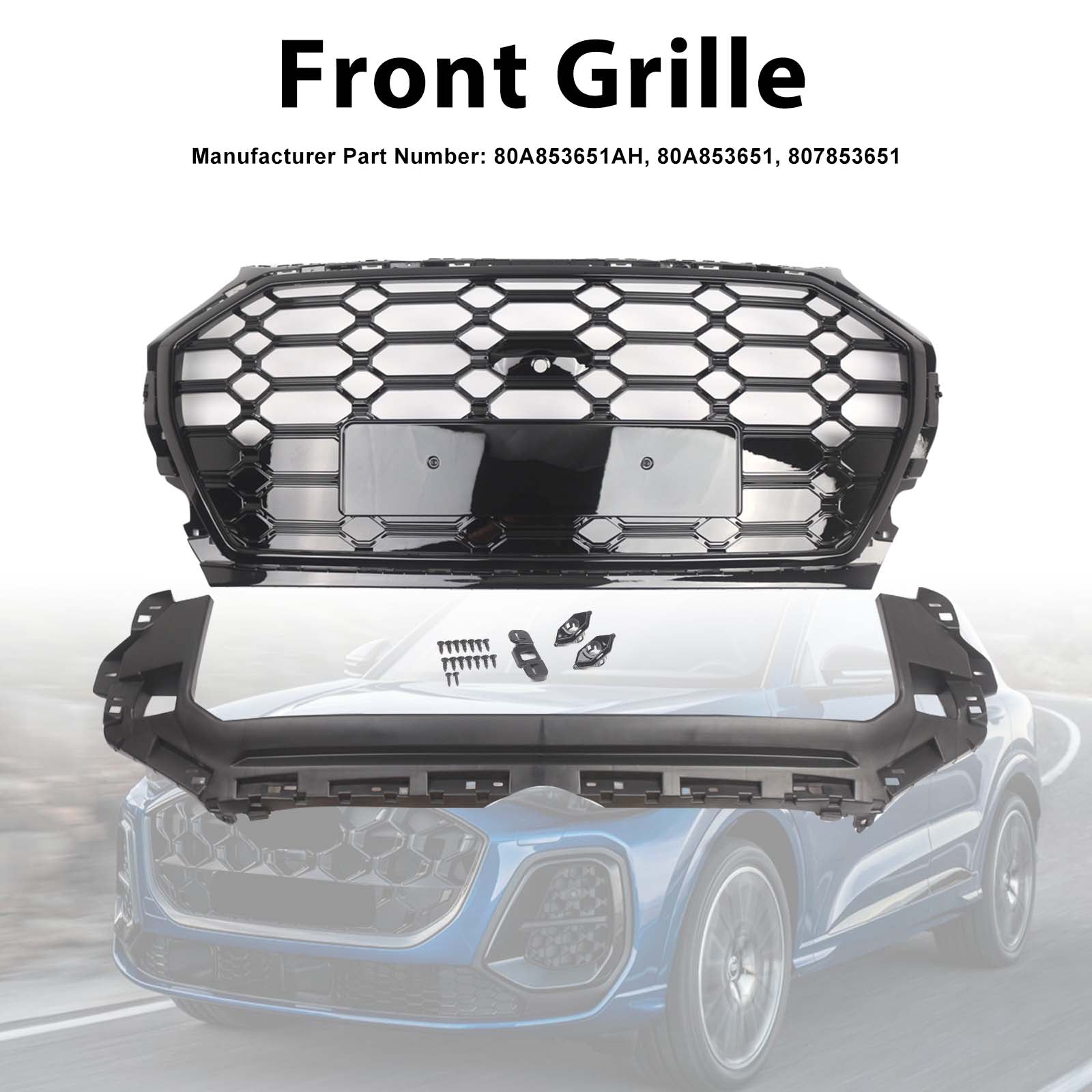 RSQ5 Style Front Honeycomb Mesh Grille Grill Fit Audi Q5 SQ5 2021-2025