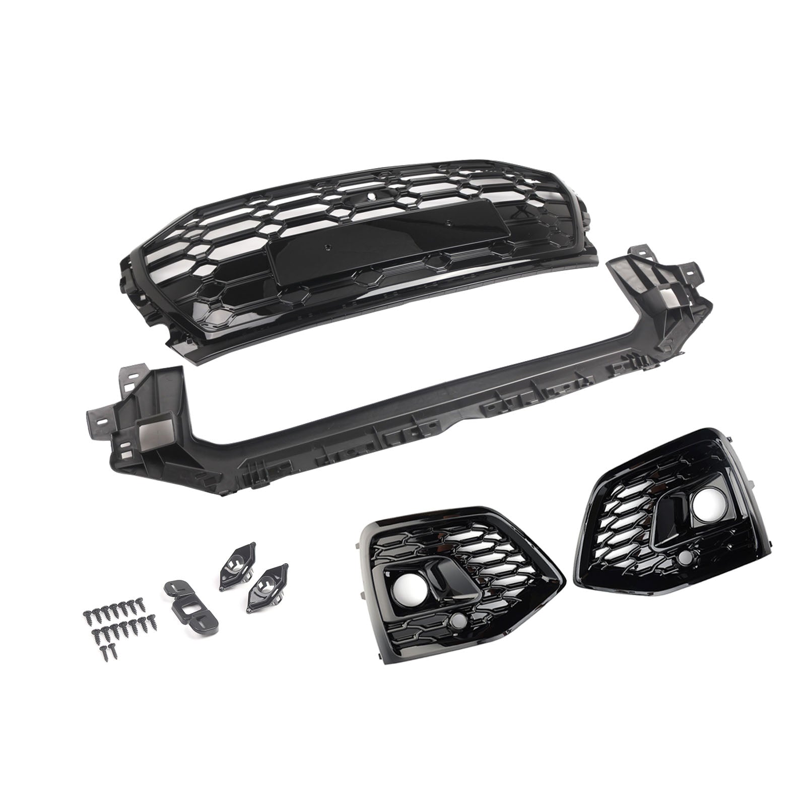 Front Bumper Grille Honeycomb Grille & Fog Light Cover Fit Audi Q5 2021-2025