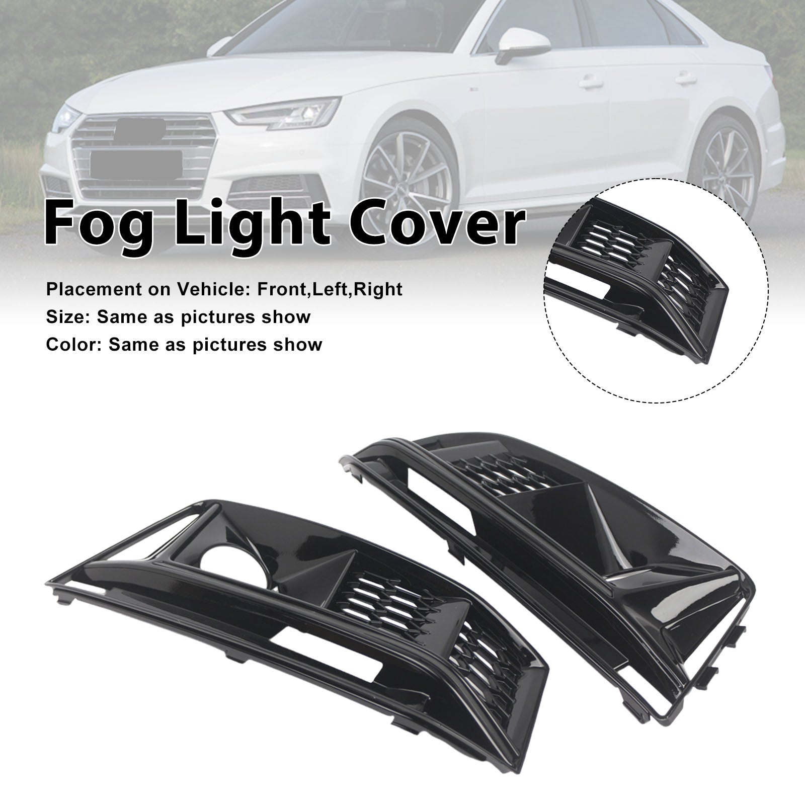 2PCS Black Front Bumper Foglight Grill Grille Fit Audi A4 B9 S4 2016-2019