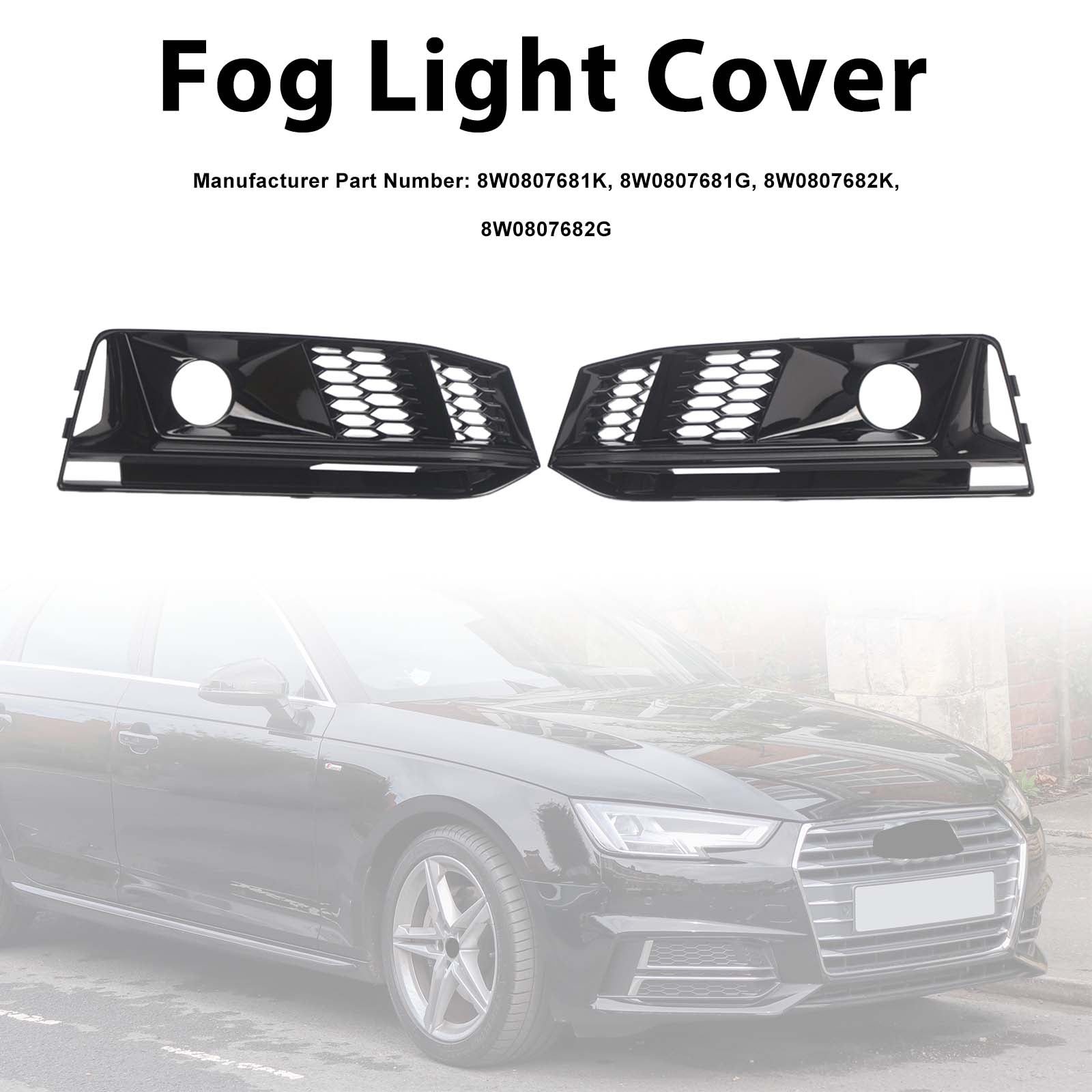 2PCS Black Front Bumper Foglight Grill Grille Fit Audi A4 B9 S4 2016-2019