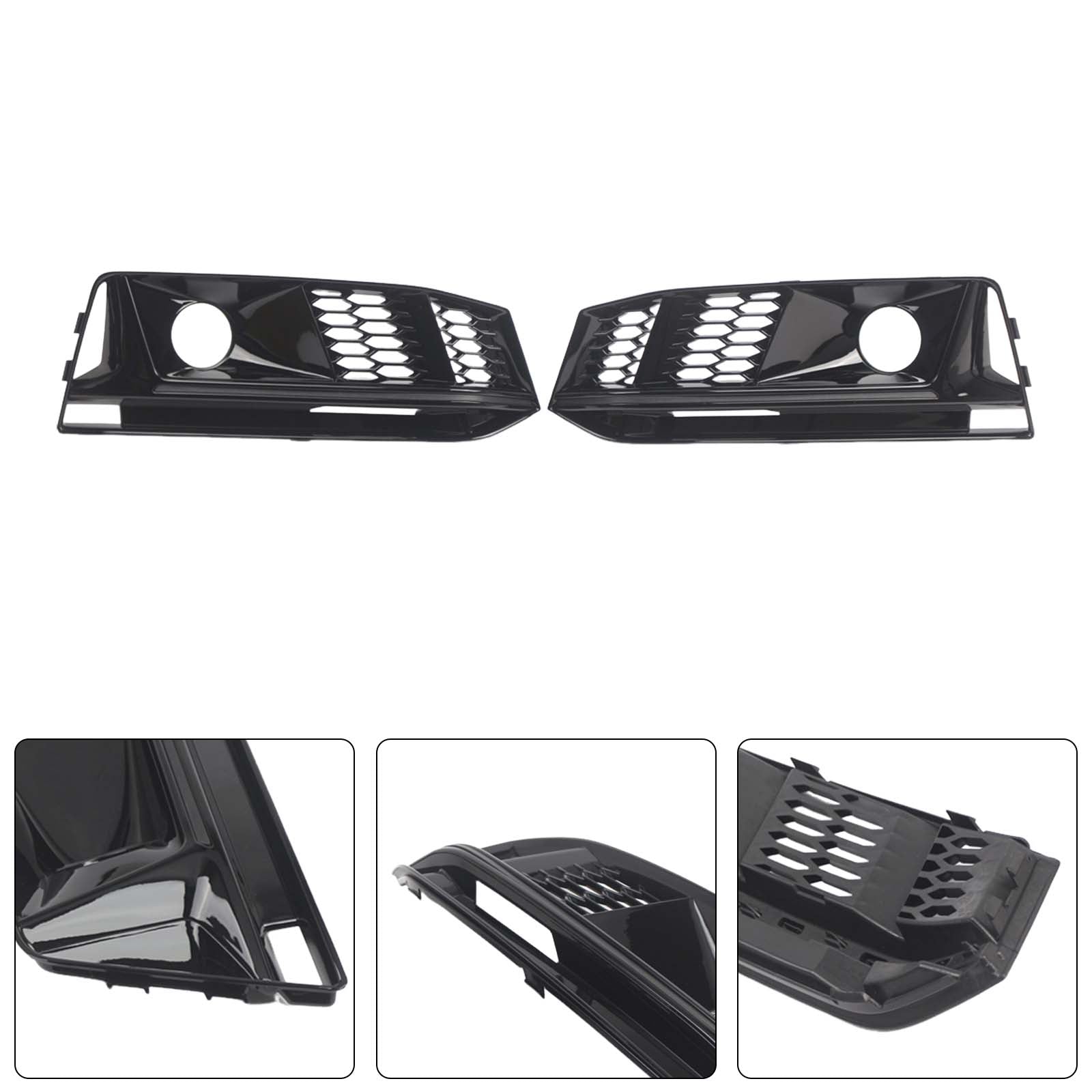 2PCS Black Front Bumper Foglight Grill Grille Fit Audi A4 B9 S4 2016-2019