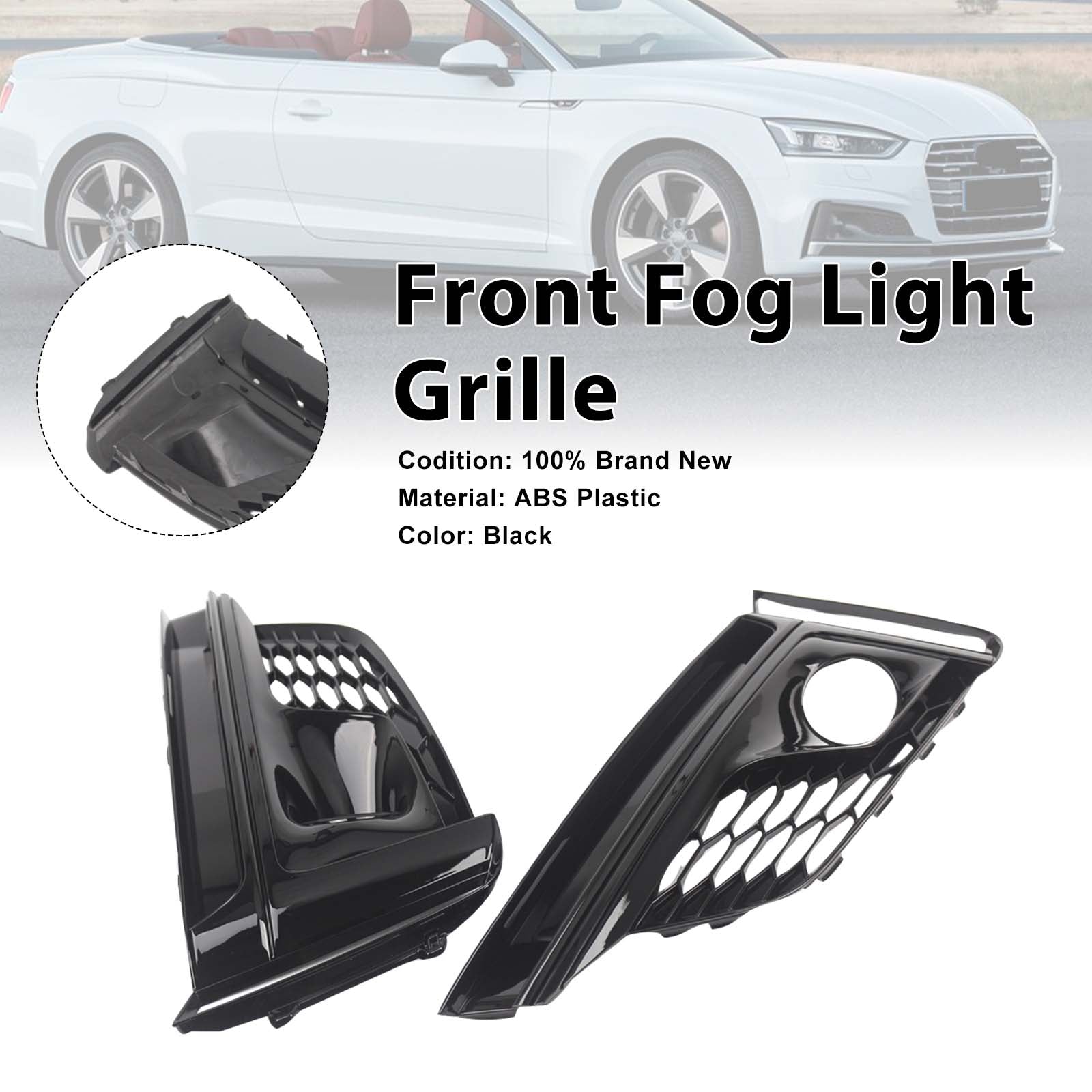 2PCS Front Bumper Fog Light Grille Cover Fit Audi A5 S5 S-Line 2018-2019