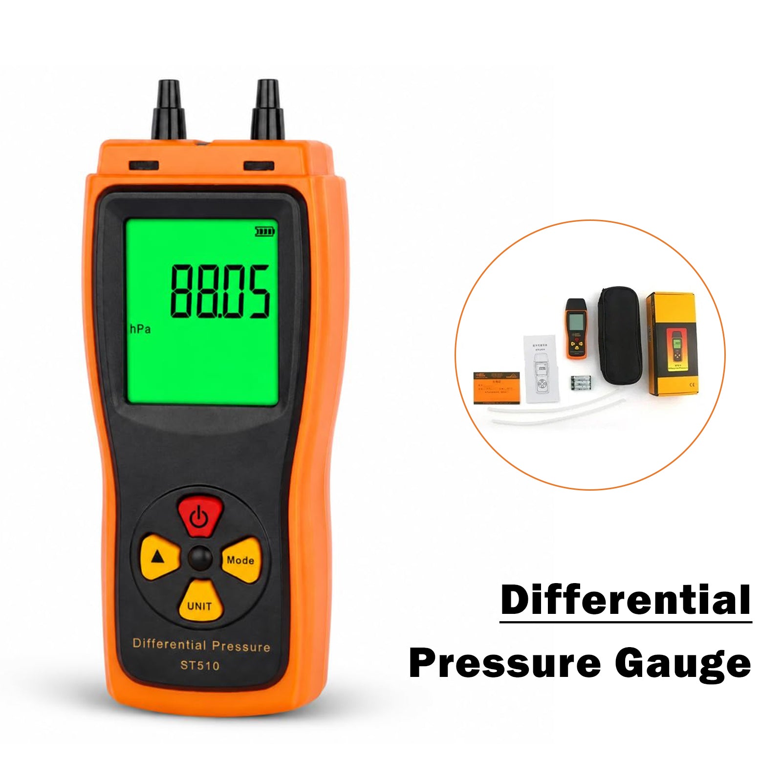 ST510 Digital Manometer Low Pressure Accurate Air Pressure Meter 0~100hPa