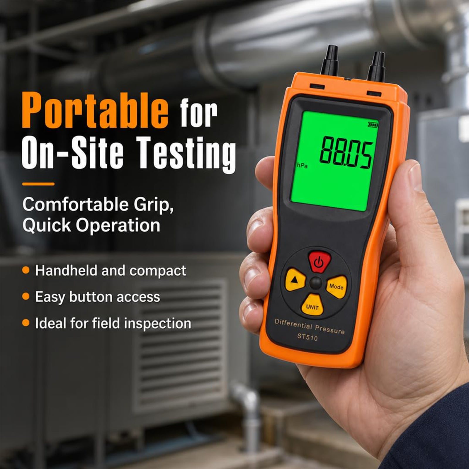 ST510 Digital Manometer Low Pressure Accurate Air Pressure Meter 0~100hPa