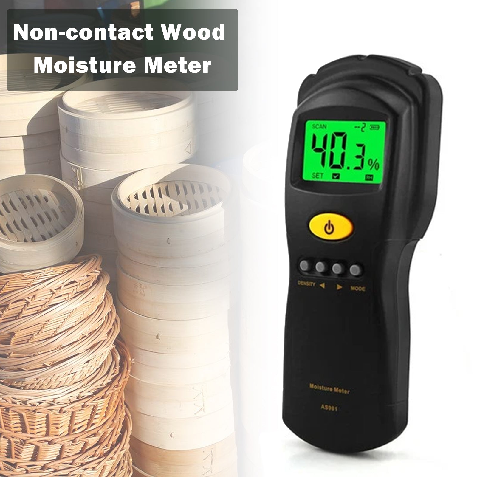 AS981 Non-contact Wood Moisture Meter Digital Hygrometer Humidity Tester