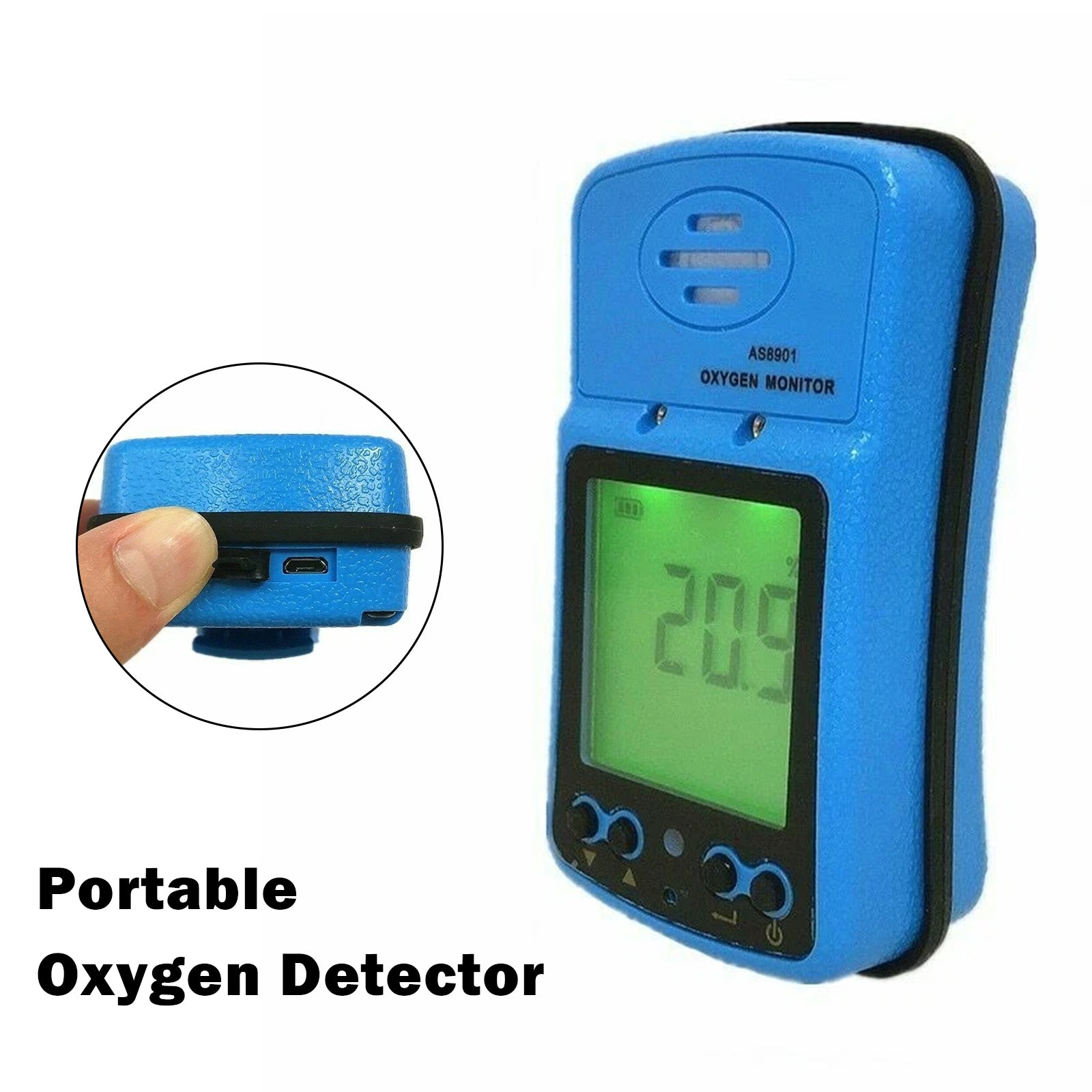 AS8901 Oxygen Monitor O2 Gas Detector 0-30% VOL Sound Light Alarm