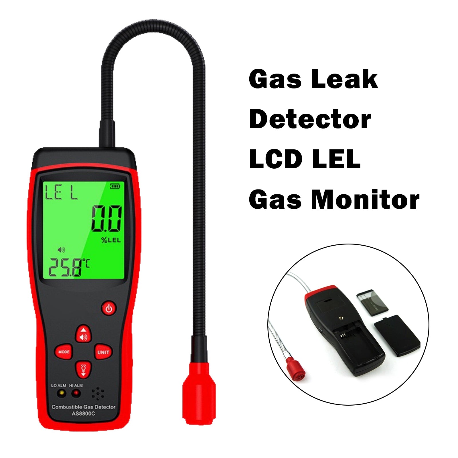 AS8800A Combustible Gas Leak Detector LCD LEL Gas Monitor