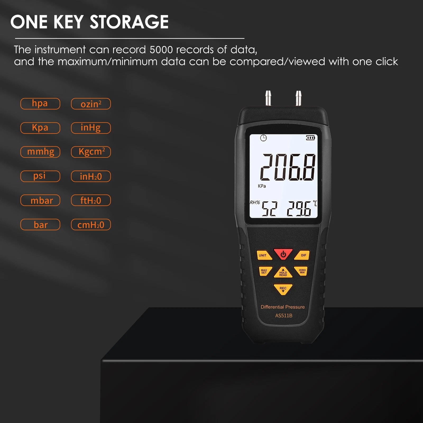 AS511B High Precision Digital Differential Pressure Gauge -206.8~206.8KPA