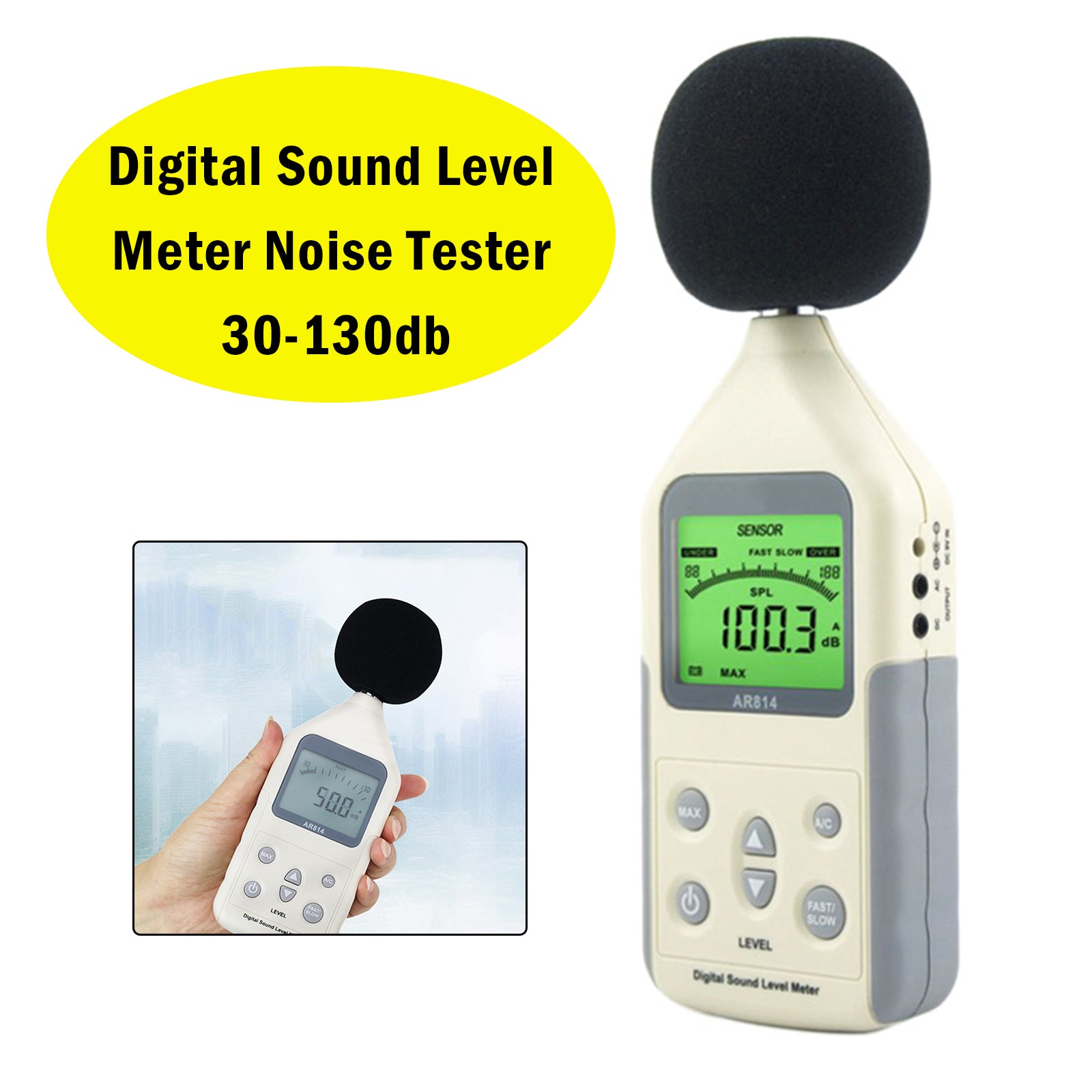 AR814 Digital Sound Level Meter Noise Tester 30-130db