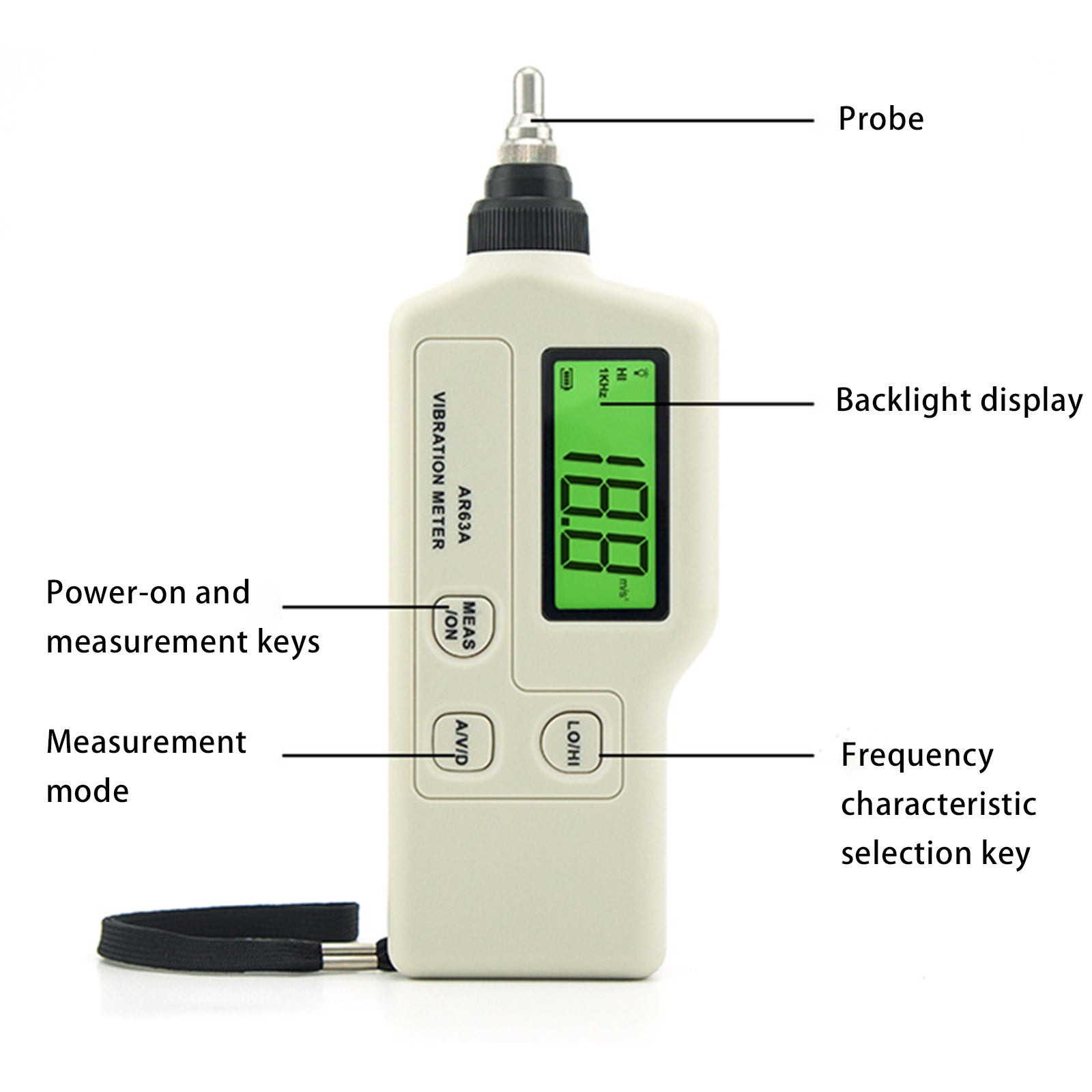 R63A Digital Handheld Vibration Sensor Meter Case Gauge Measure Tester