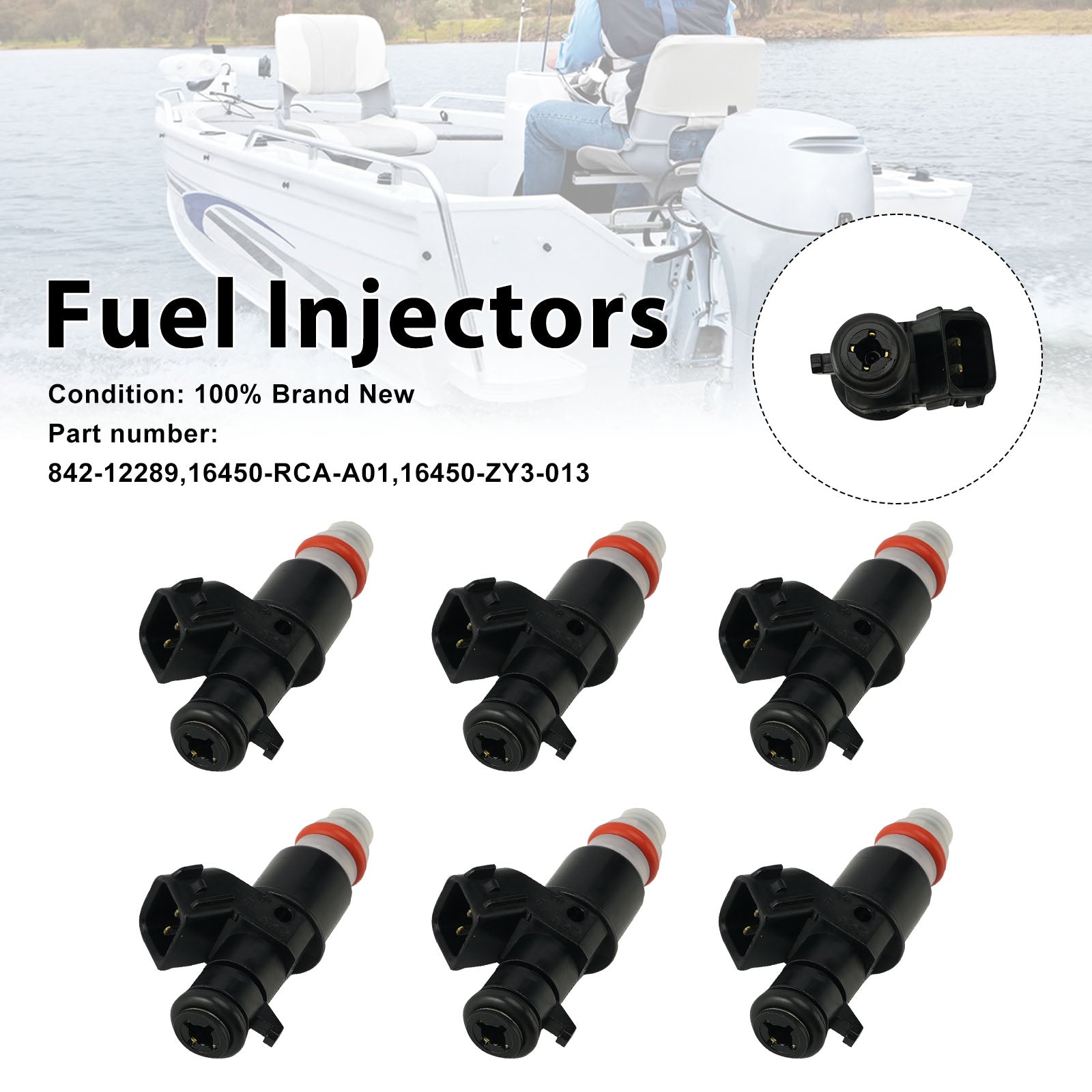 6PC 842-12289 Fuel Injectors 16450-RCA-A01 16450-ZY3-013 For Honda Outboard