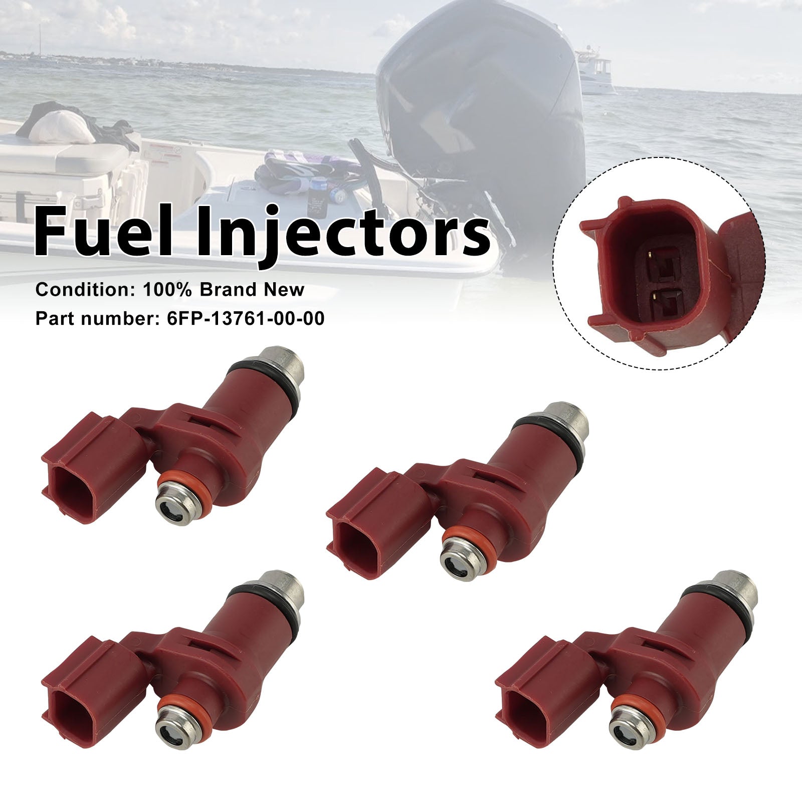 4PC Fuel Injectors 6FP-13761-00-00 For Yamaha Outboard 75HP 90HP