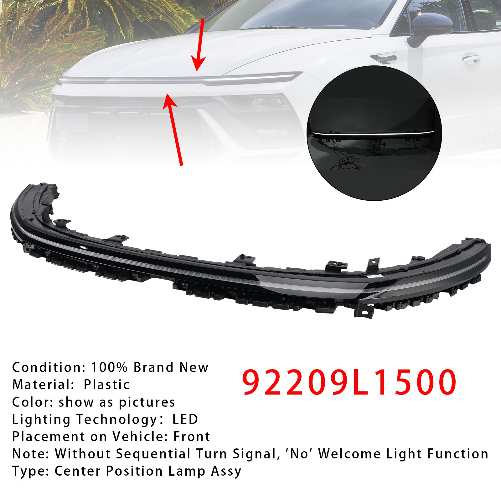 Center Lamp Light Bar LED DRL W/O Sequential Turn Signal For Sonata 2024-2026