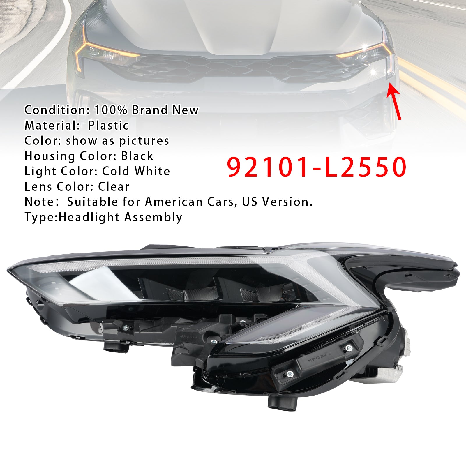 Left LED Headlight Assembly 92101-L2550 For Kia K5 EX LXS GT 2025-2026