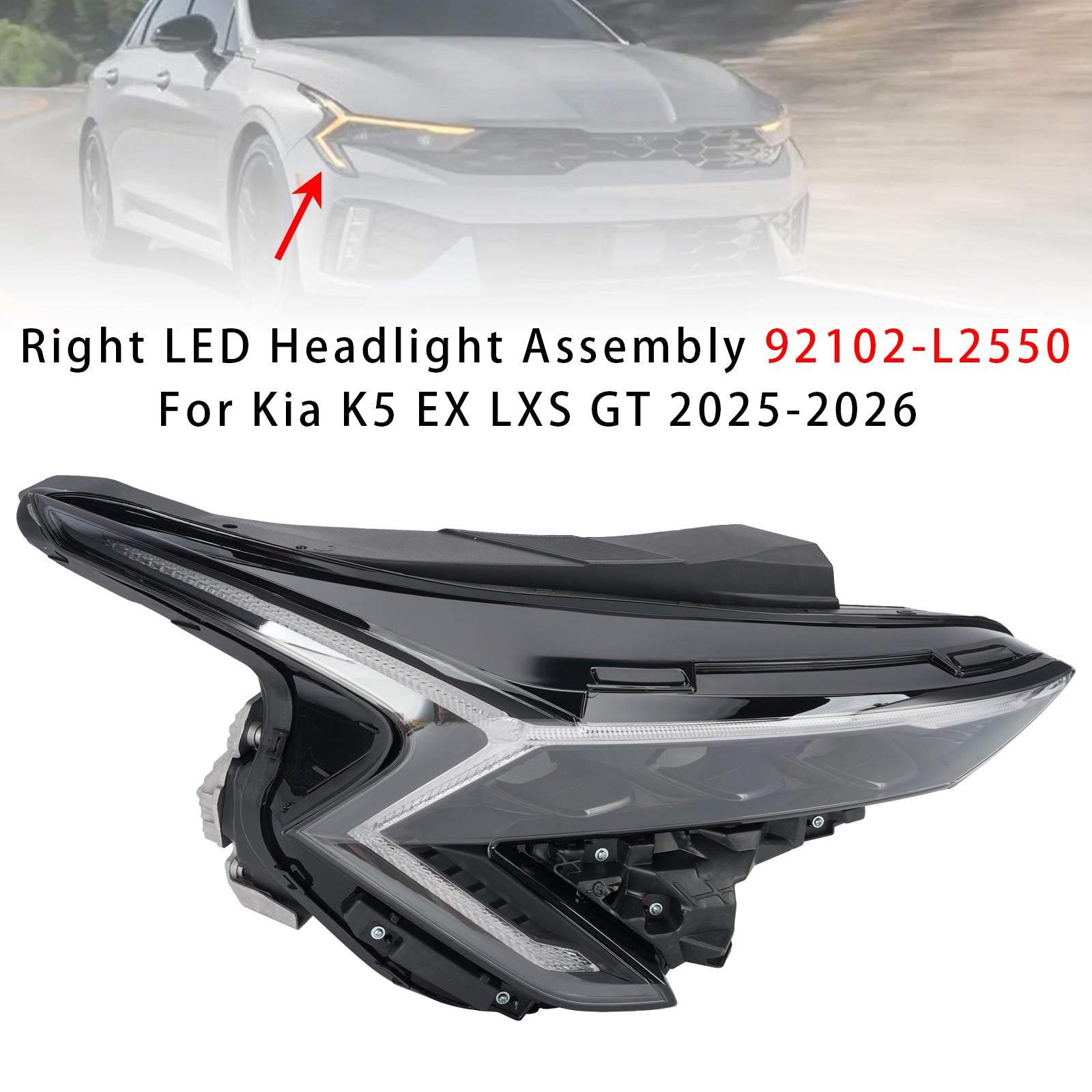 Right LED Headlight Assembly 92102-L2550 For Kia K5 EX LXS GT 2025-2026