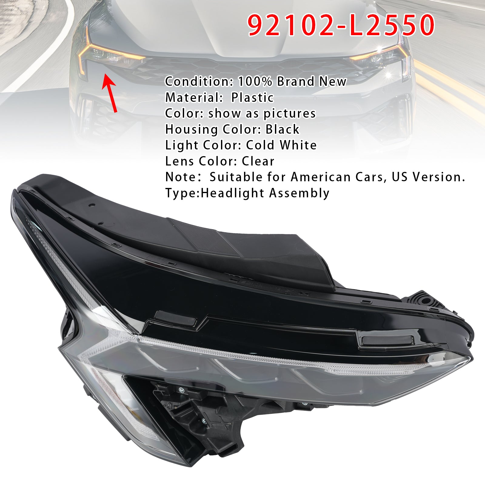 Right LED Headlight Assembly 92102-L2550 For Kia K5 EX LXS GT 2025-2026