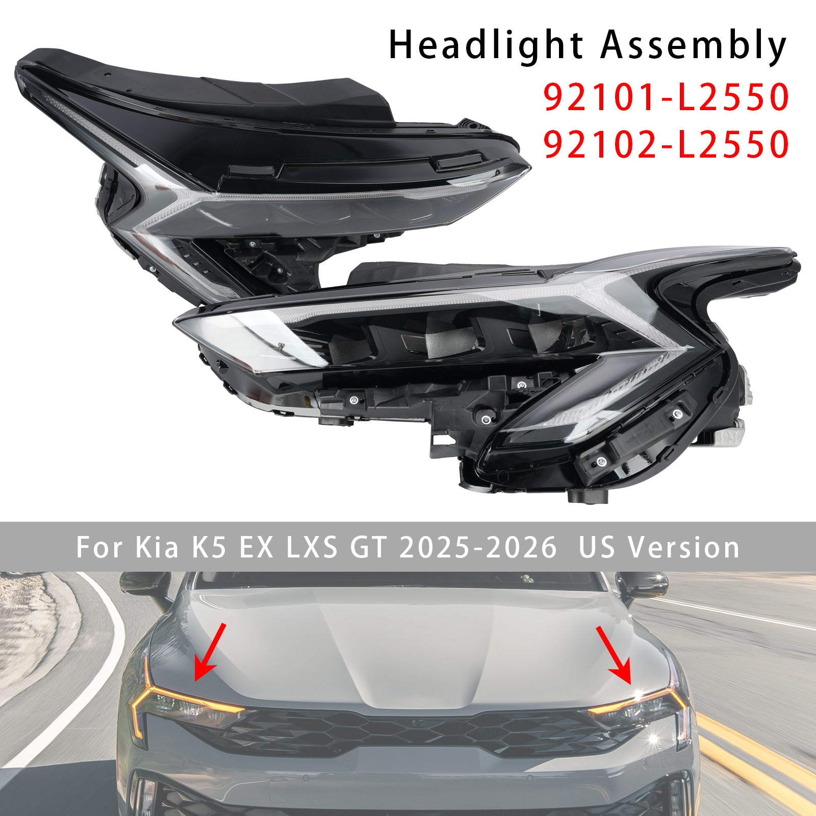 Left+Right LED Headlight Assembly For Kia K5 EX LXS GT 2025-2026