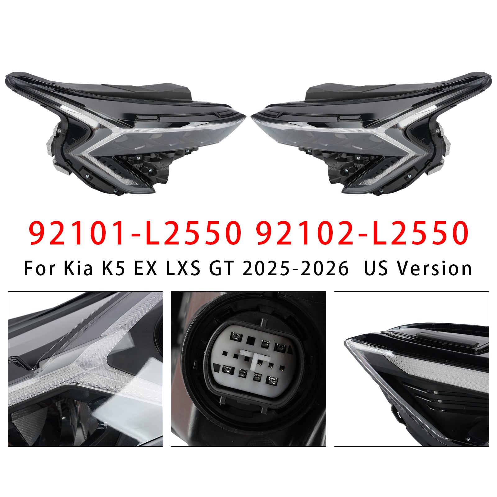 Left+Right LED Headlight Assembly For Kia K5 EX LXS GT 2025-2026