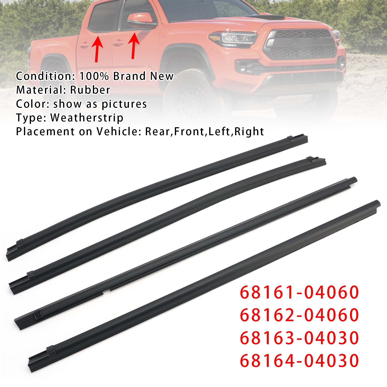 4PCS Door Weatherstrips 68161-04060 For Toyota Tacoma 2016-2023