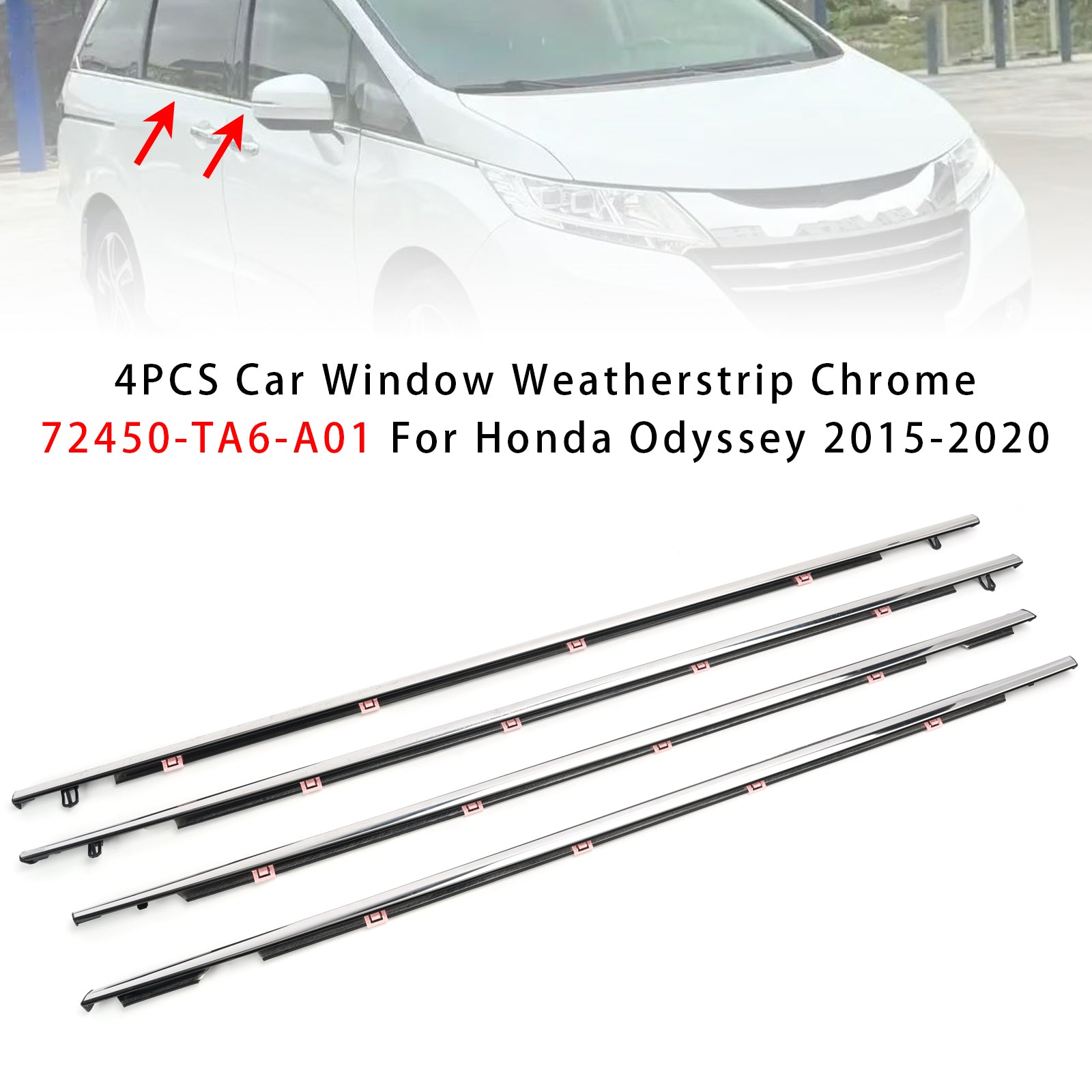 4PCS Car Window Weatherstrip Chrome 72450-TA6-A01 For Honda Odyssey 2015-2020