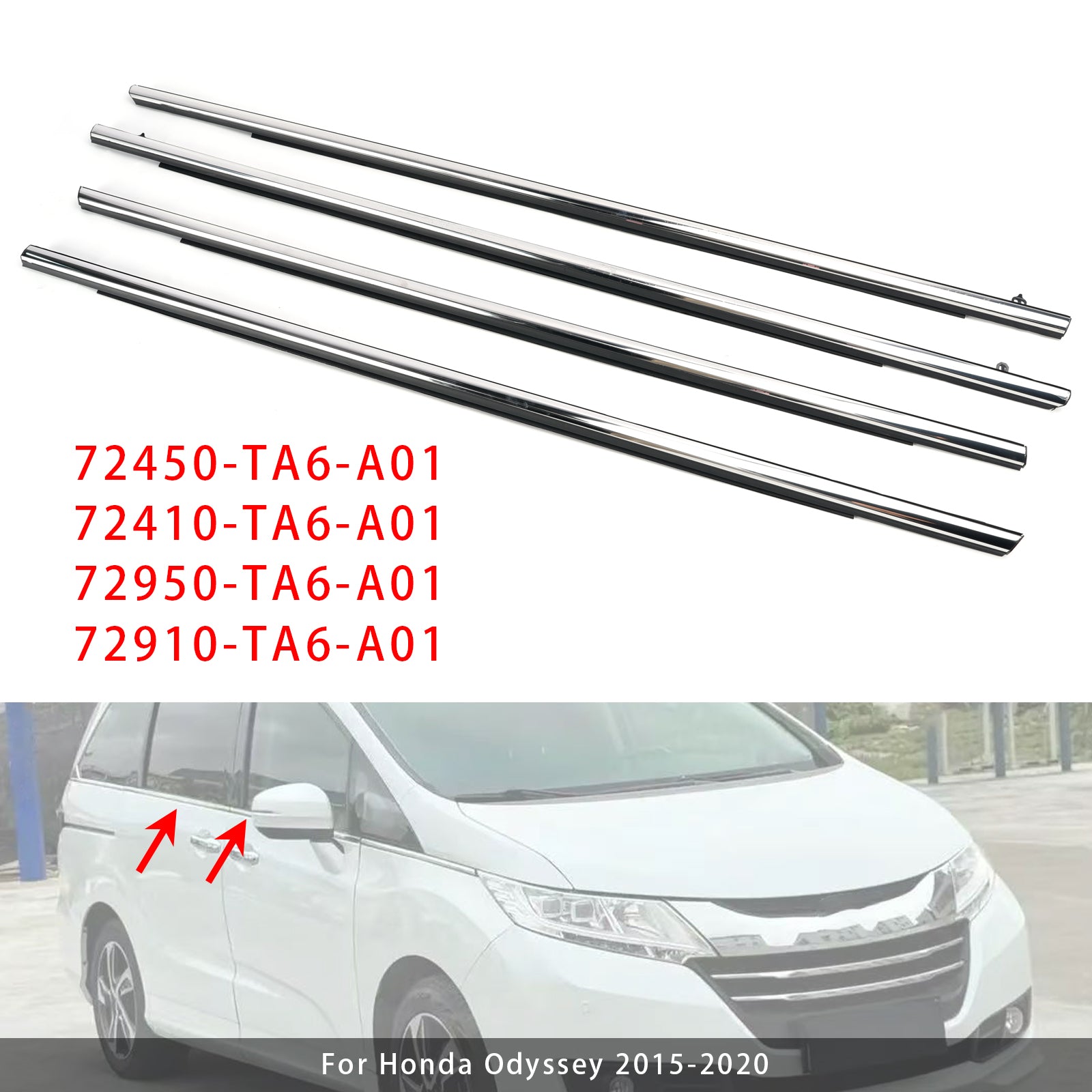 4PCS Car Window Weatherstrip Chrome 72450-TA6-A01 For Honda Odyssey 2015-2020