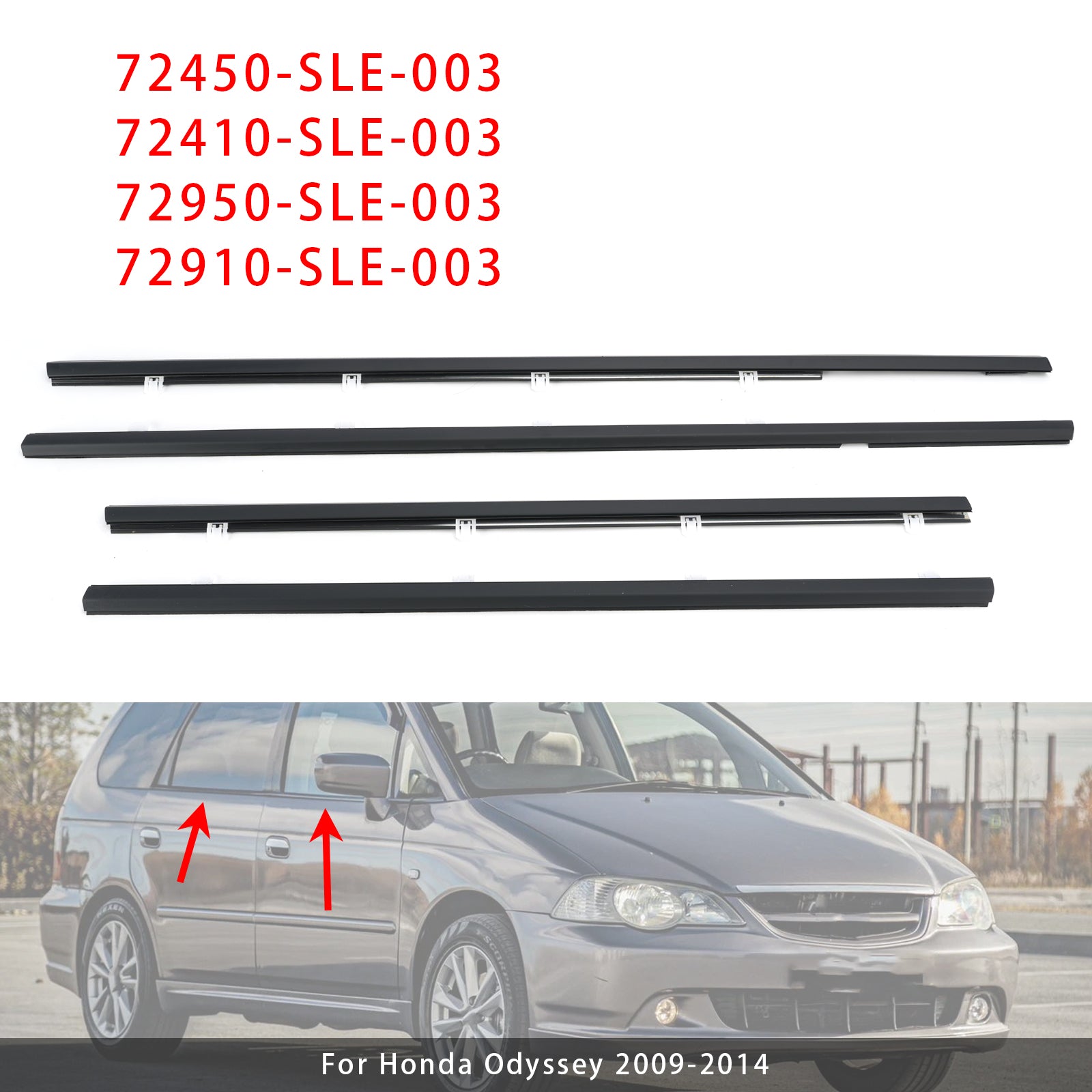 4PCS Weatherstrip Window Molding Trim Seal Belt For Honda Odyssey 2009-2014