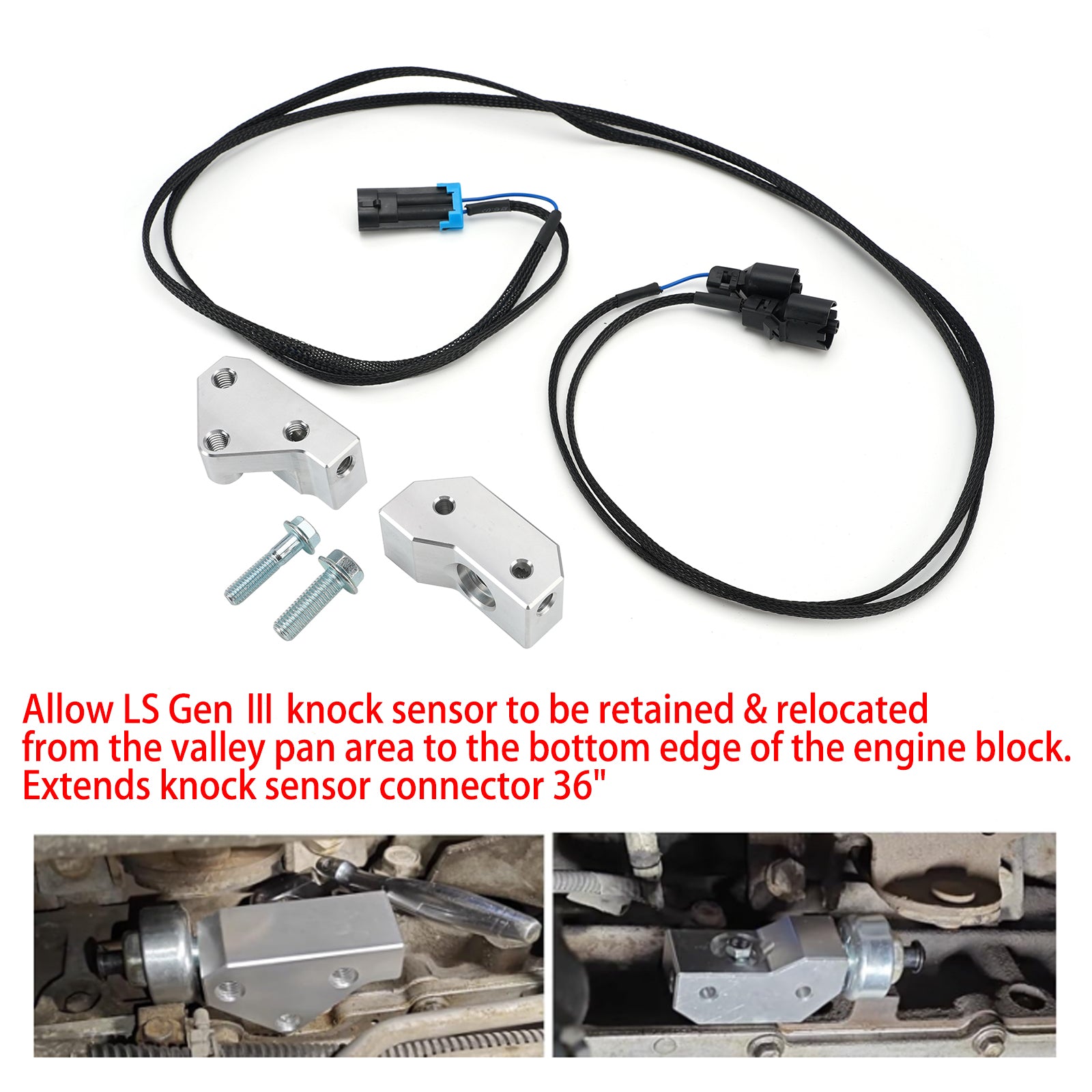 Knock Sensor Relocation Brackets with Harness for LS 97-07 V8 Engines
