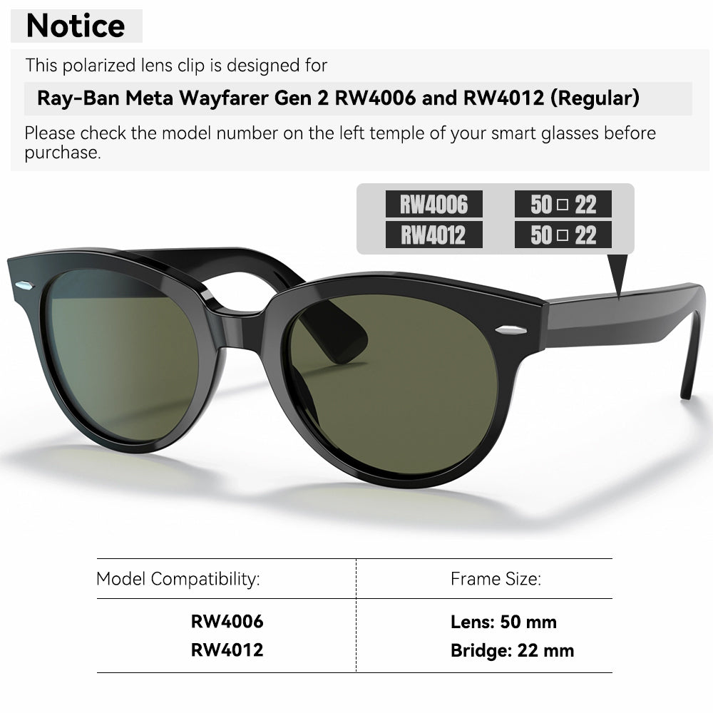 4Pcs Polarized Clip for Ray-Ban Meta Wayfarer & Gen 2 (RW4006/RW4012 Standard 50-22)