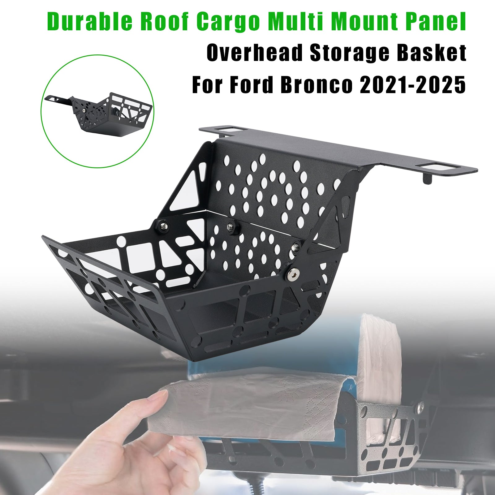 Roof Cargo Multi Mount Panel Overhead Storage Basket for Ford Bronco 2021-2025