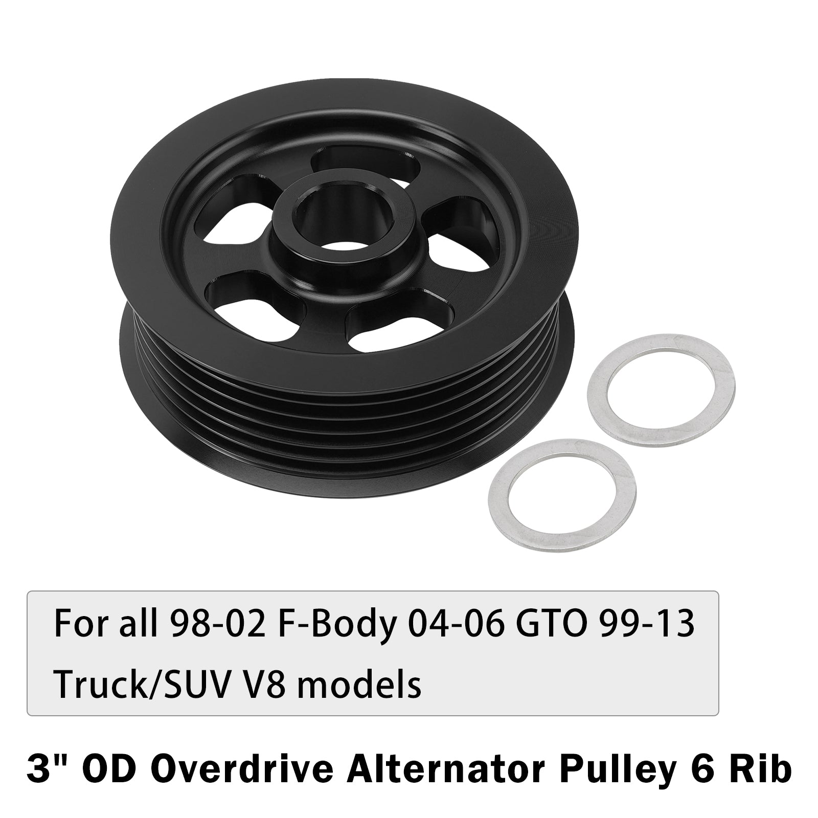 3" OD Overdrive Alternator Pulley 6 Rib Billet Aluminum For LS1 LS2 LS3 LS6
